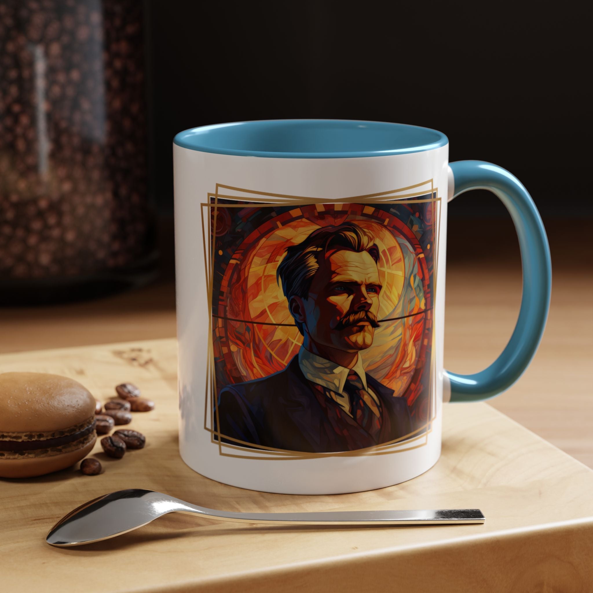 Nietzsche Pic with  Opinions and Reasons Quote Coffee Cup | 11oz, 15oz Accent Mugs for Philosophy Lovers & Thoughtful Gifts