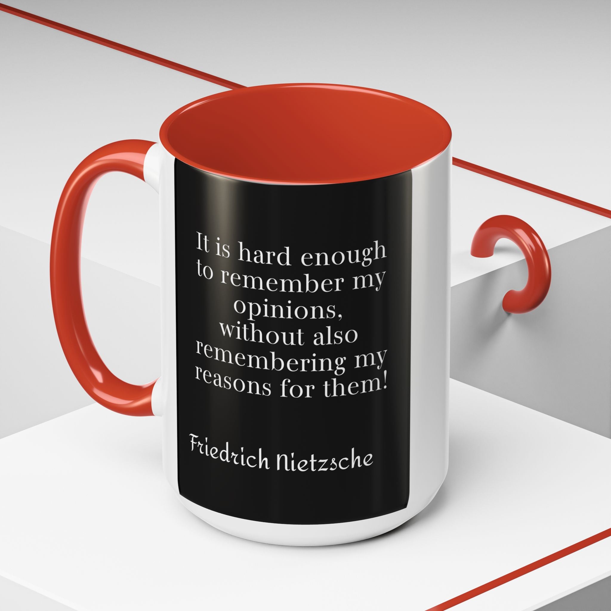 Nietzsche Pic with  Opinions and Reasons Quote Coffee Cup | 11oz, 15oz Accent Mugs for Philosophy Lovers & Thoughtful Gifts