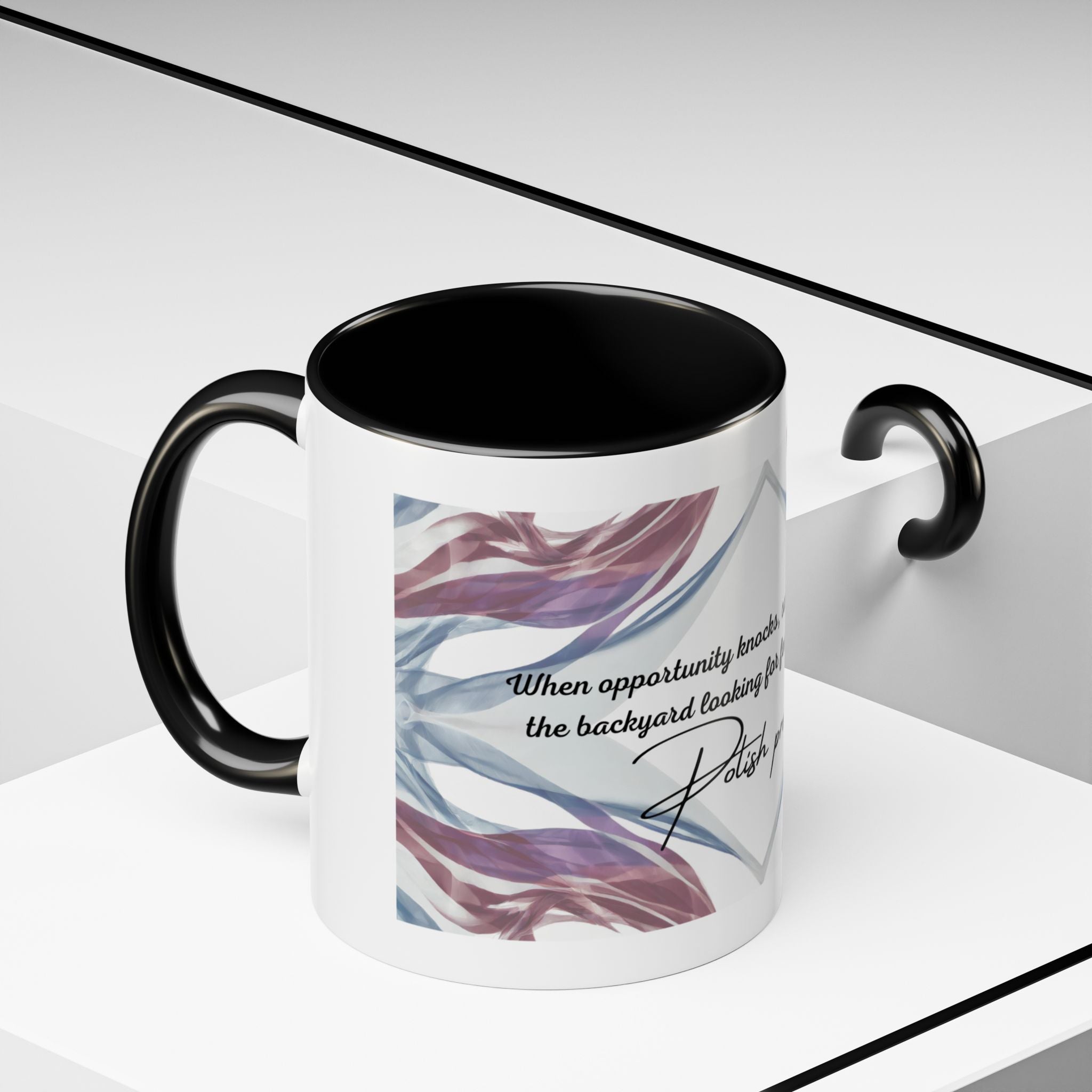 Polish Proverb Opportunity Knocks Mug | Motivational Coffee Cup | 11oz, 15oz Accent Mugs for Inspiration & Success