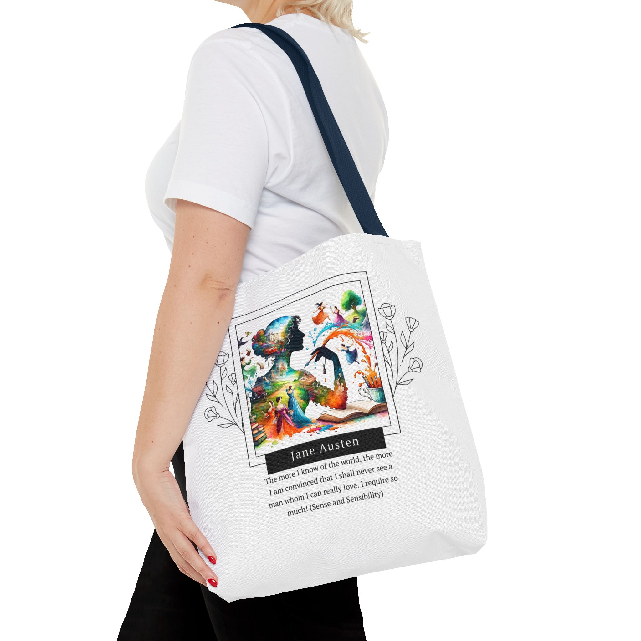 Jane Austen Man I can love quote Tote Bag (AOP) in 3 sizes| Literary Gifts | Pride and Prejudice| Perfect Gift for Austen Fans