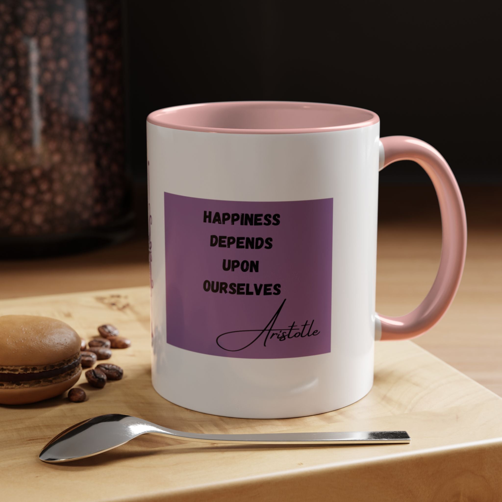 Aristotle - Happiness Depends on Ourselves - Quote Accent Coffee Mug (11, 15oz)