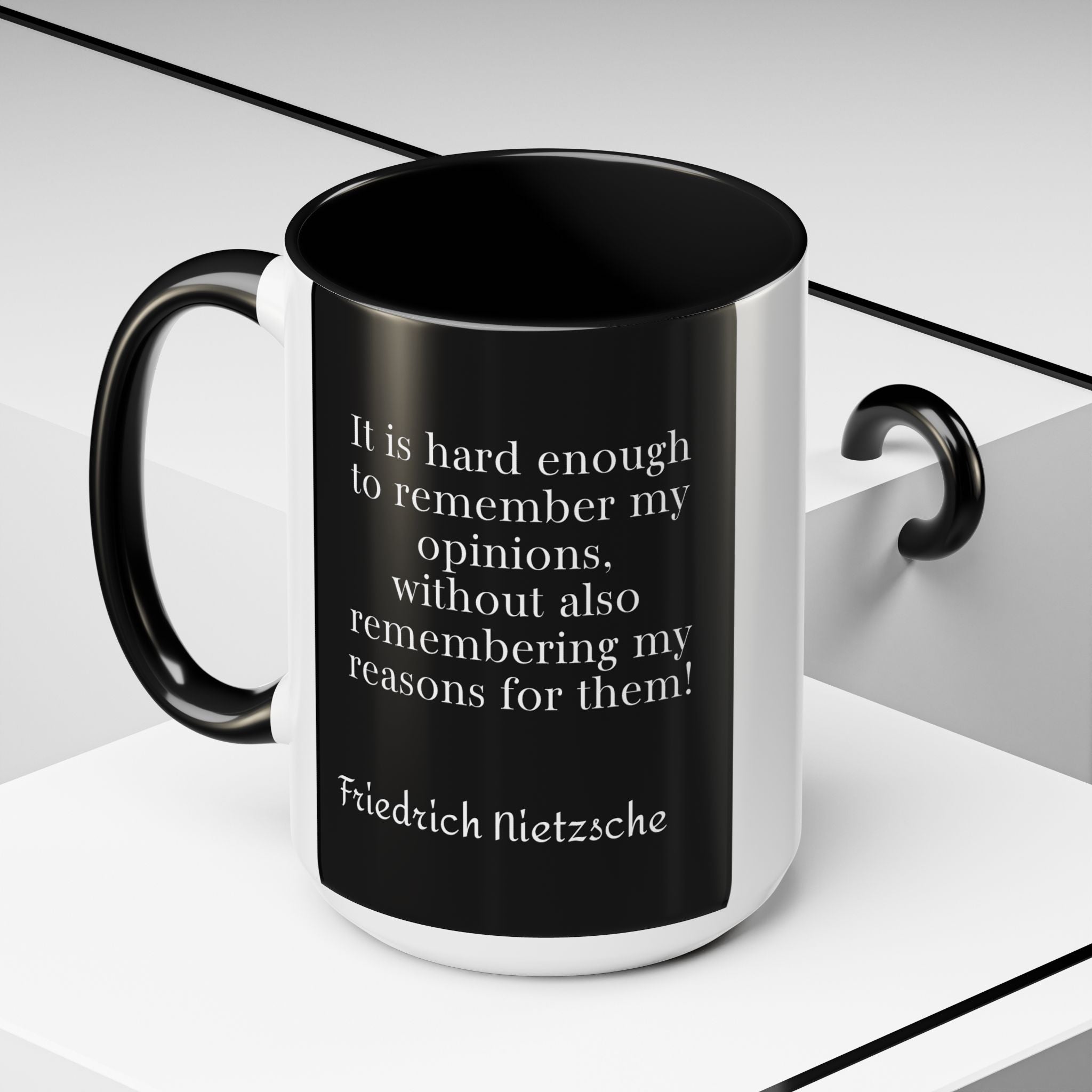 Nietzsche Pic with  Opinions and Reasons Quote Coffee Cup | 11oz, 15oz Accent Mugs for Philosophy Lovers & Thoughtful Gifts