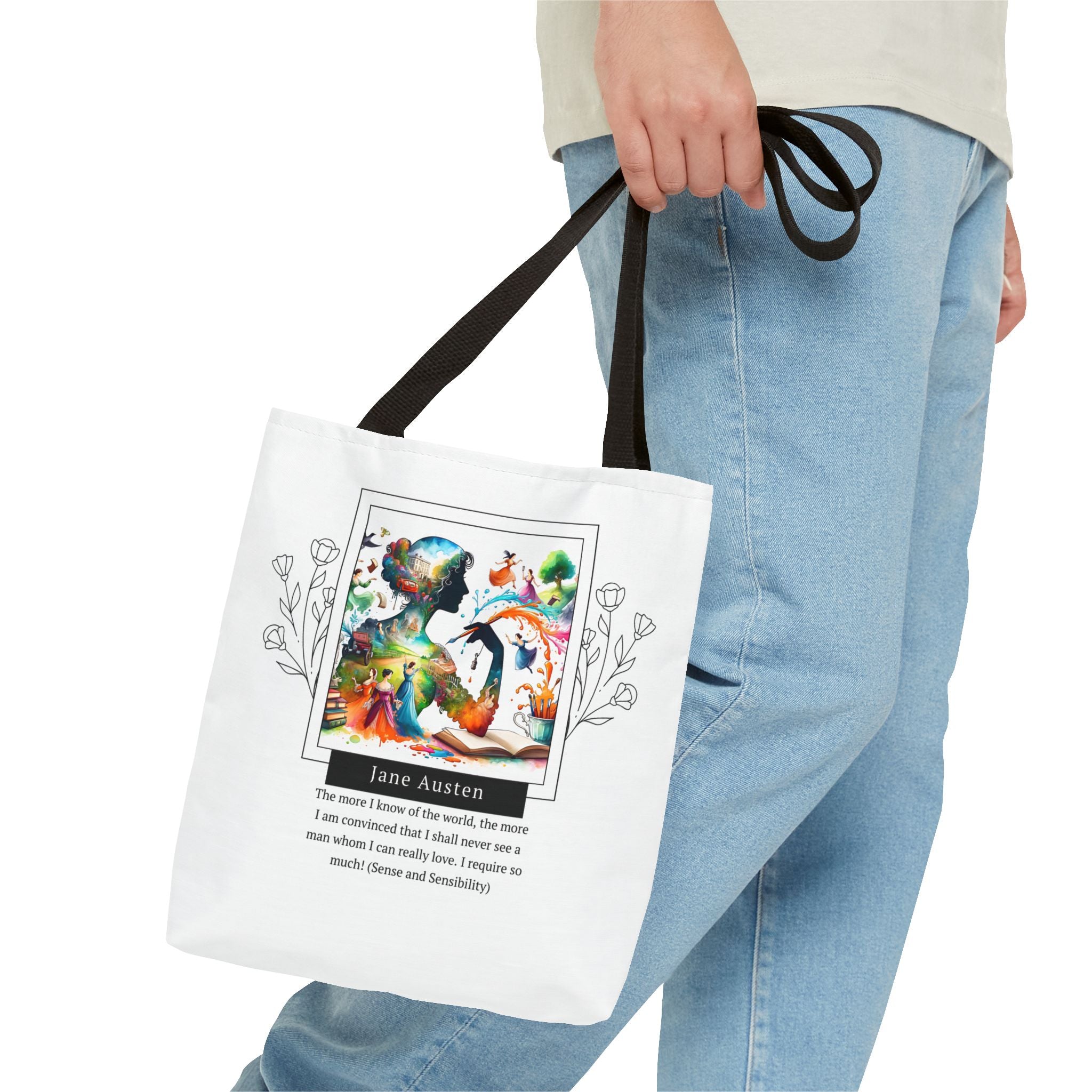 Jane Austen Man I can love quote Tote Bag (AOP) in 3 sizes| Literary Gifts | Pride and Prejudice| Perfect Gift for Austen Fans