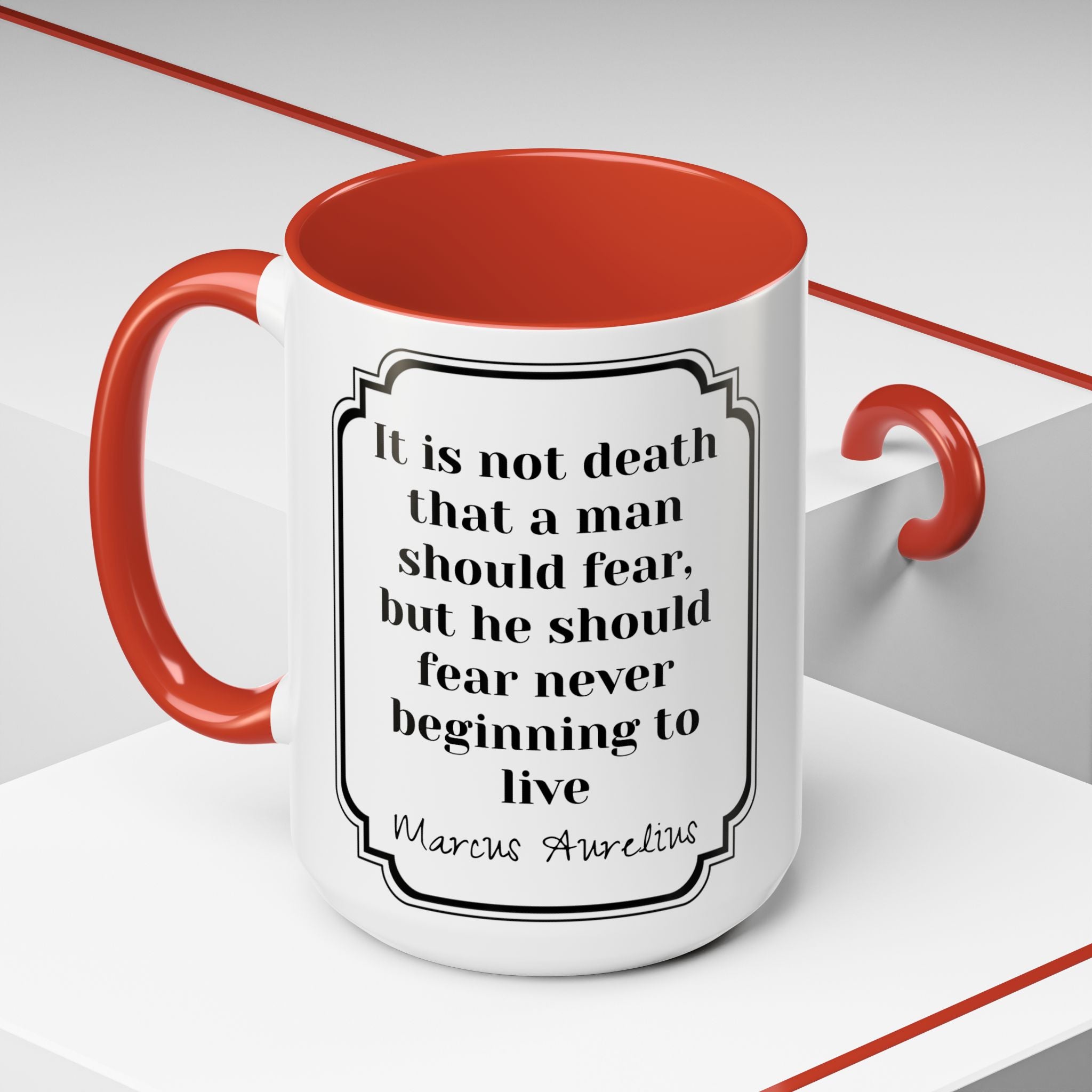 Marcus Aurelius death vs living Quote Mug | Philosophical Coffee Cup | 11oz, 15oz Accent Mugs for Thinkers| Stoics| Roman Empire