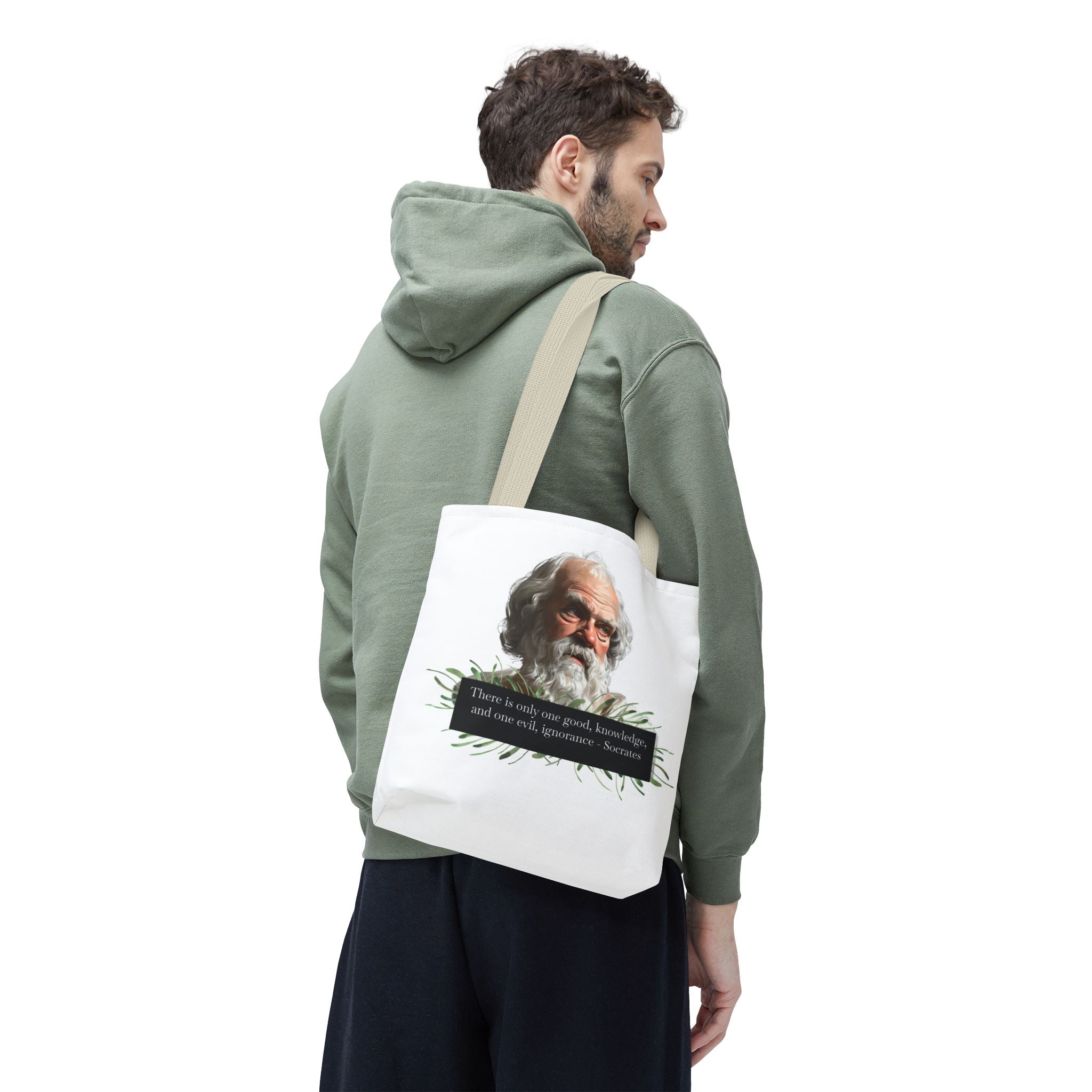 Socrates Quote - There is only one good, knowledge, and one evil, ignorance. Tote Bag (AOP) | Philosopher Tote