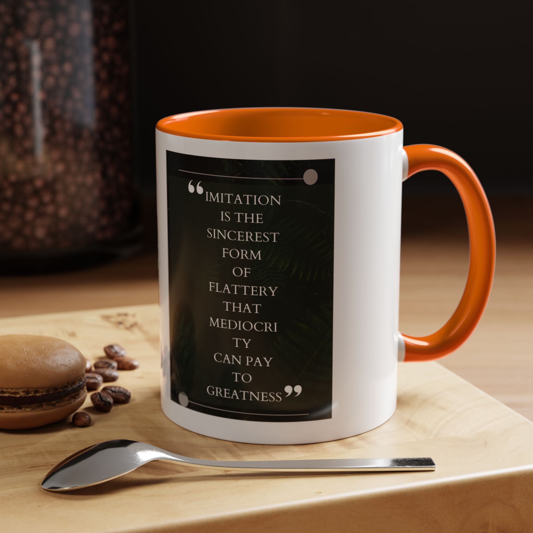 Oscar Wilde quote - Imitation Is the Sincerest Form of Flattery That Mediocrity Can Pay to Greatness - Accent Coffee Mug - 11oz & 15oz