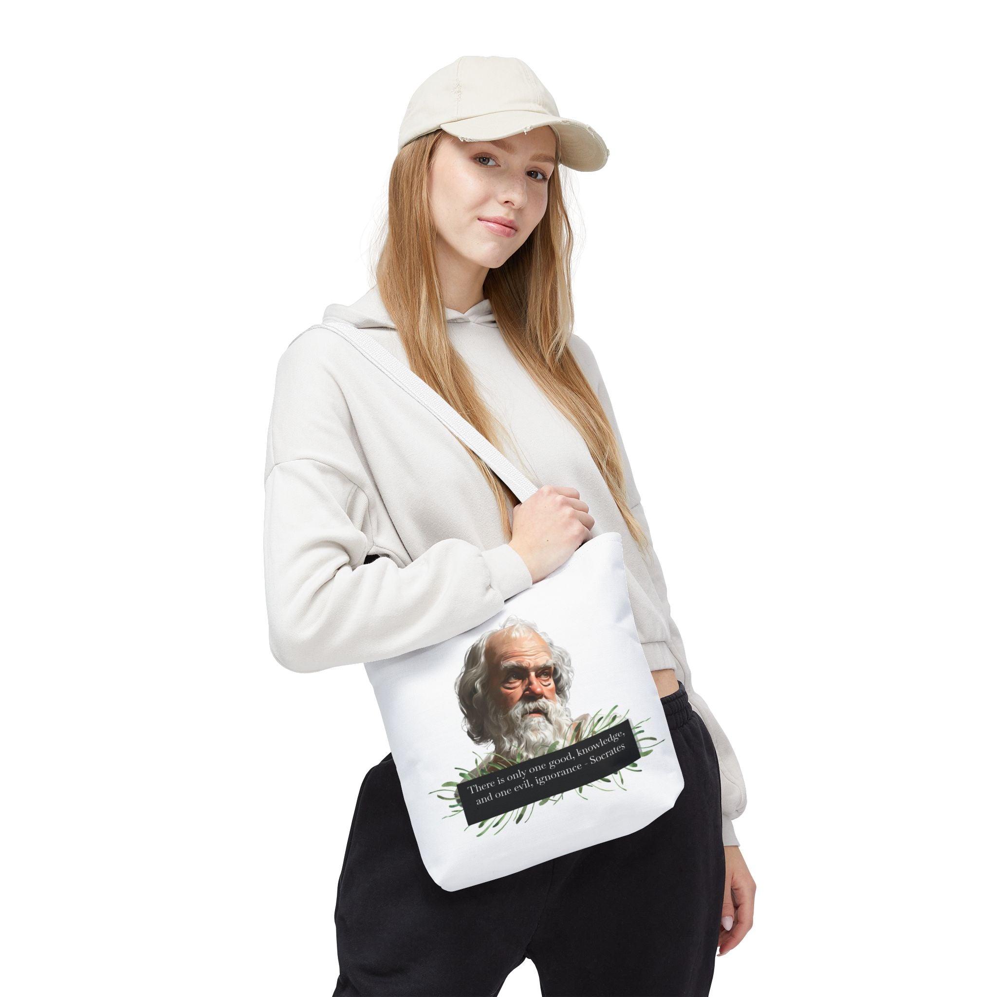 Socrates Quote - There is only one good, knowledge, and one evil, ignorance. Tote Bag (AOP) | Philosopher Tote