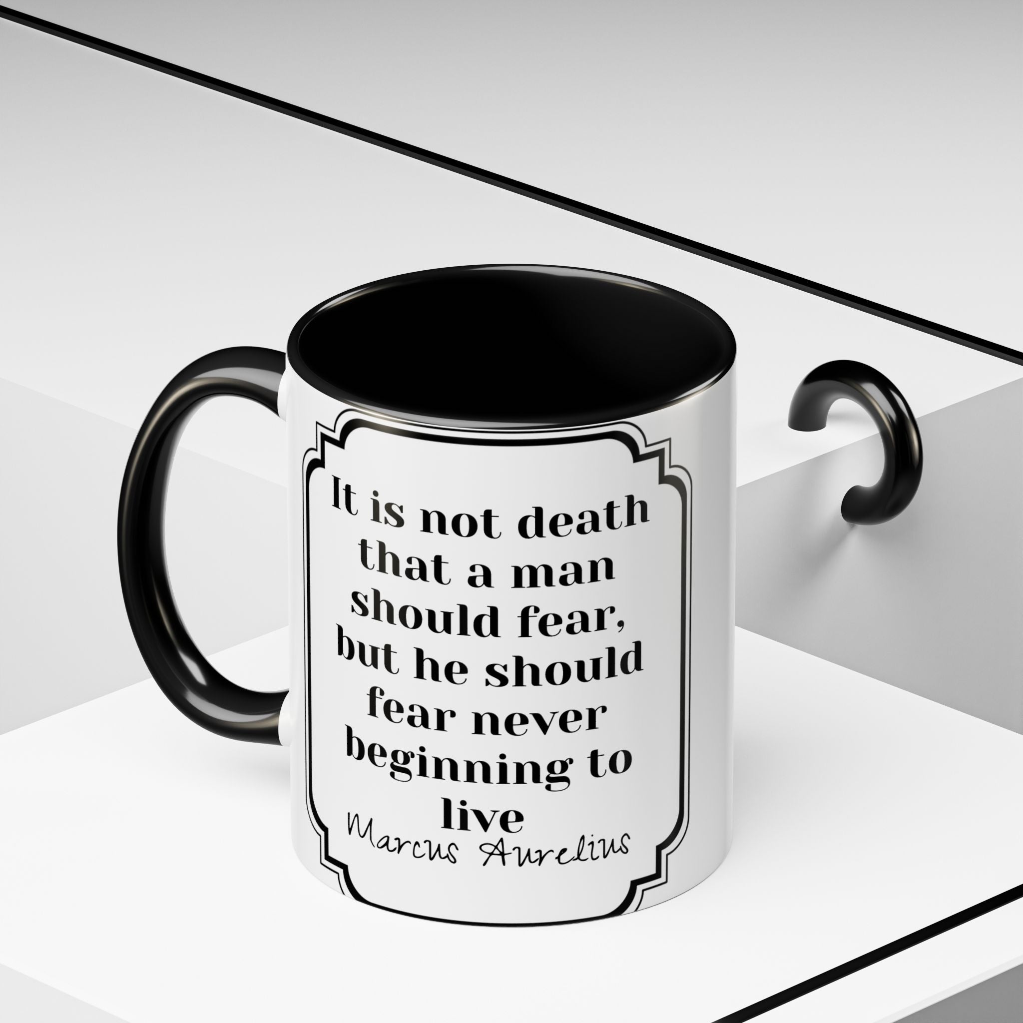 Marcus Aurelius death vs living Quote Mug | Philosophical Coffee Cup | 11oz, 15oz Accent Mugs for Thinkers| Stoics| Roman Empire