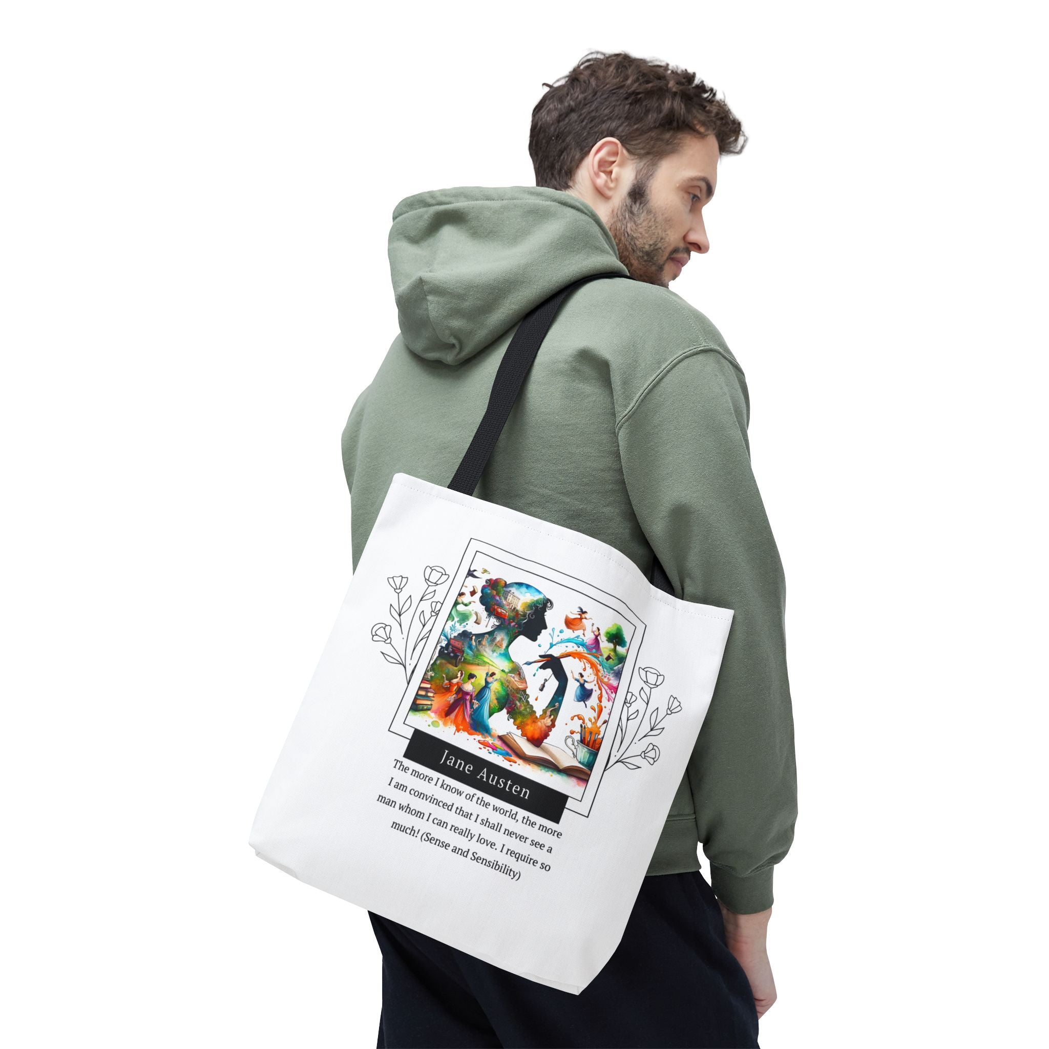 Jane Austen Man I can love quote Tote Bag (AOP) in 3 sizes| Literary Gifts | Pride and Prejudice| Perfect Gift for Austen Fans