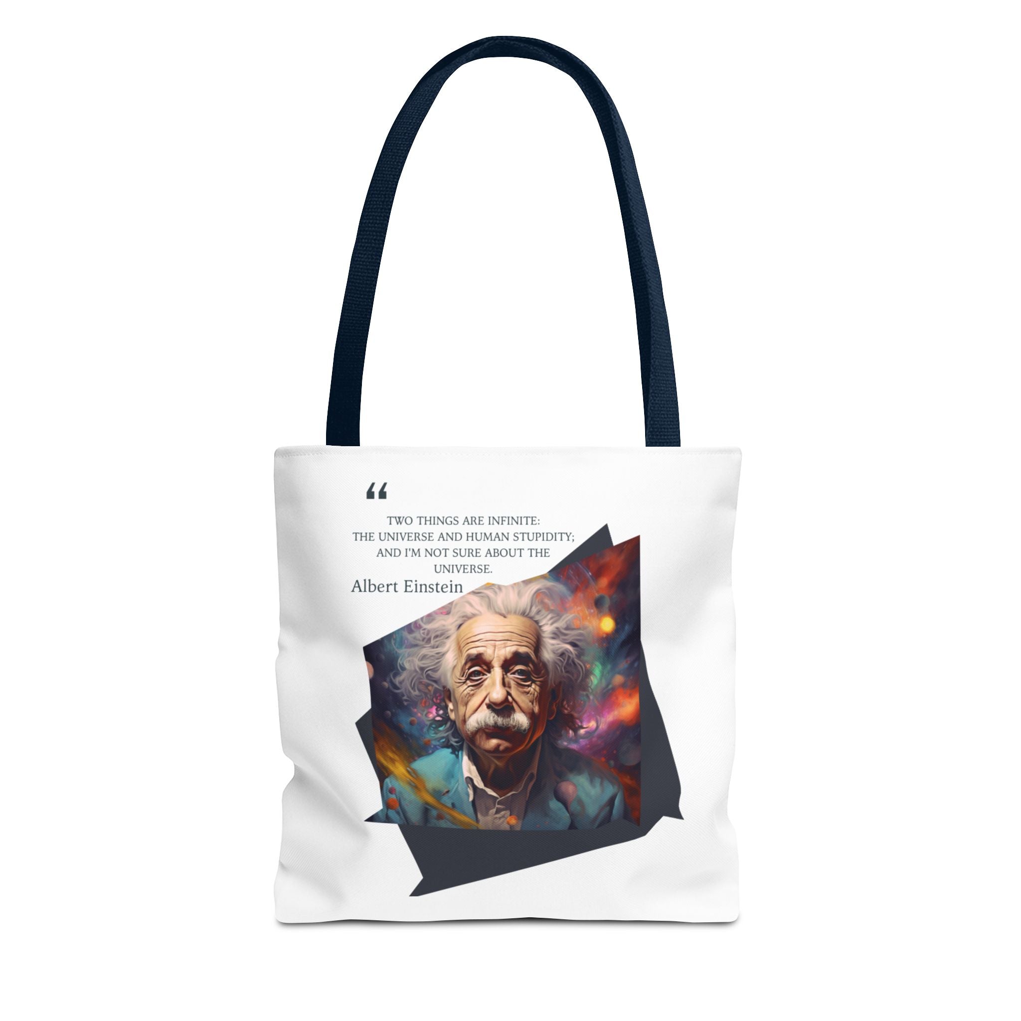 Einstein The Universe and Human Stupidity Quote Tote Bag (AOP) | Humorous Einstein Quotes | Gift for Science Lovers and STEM Enthusiasts