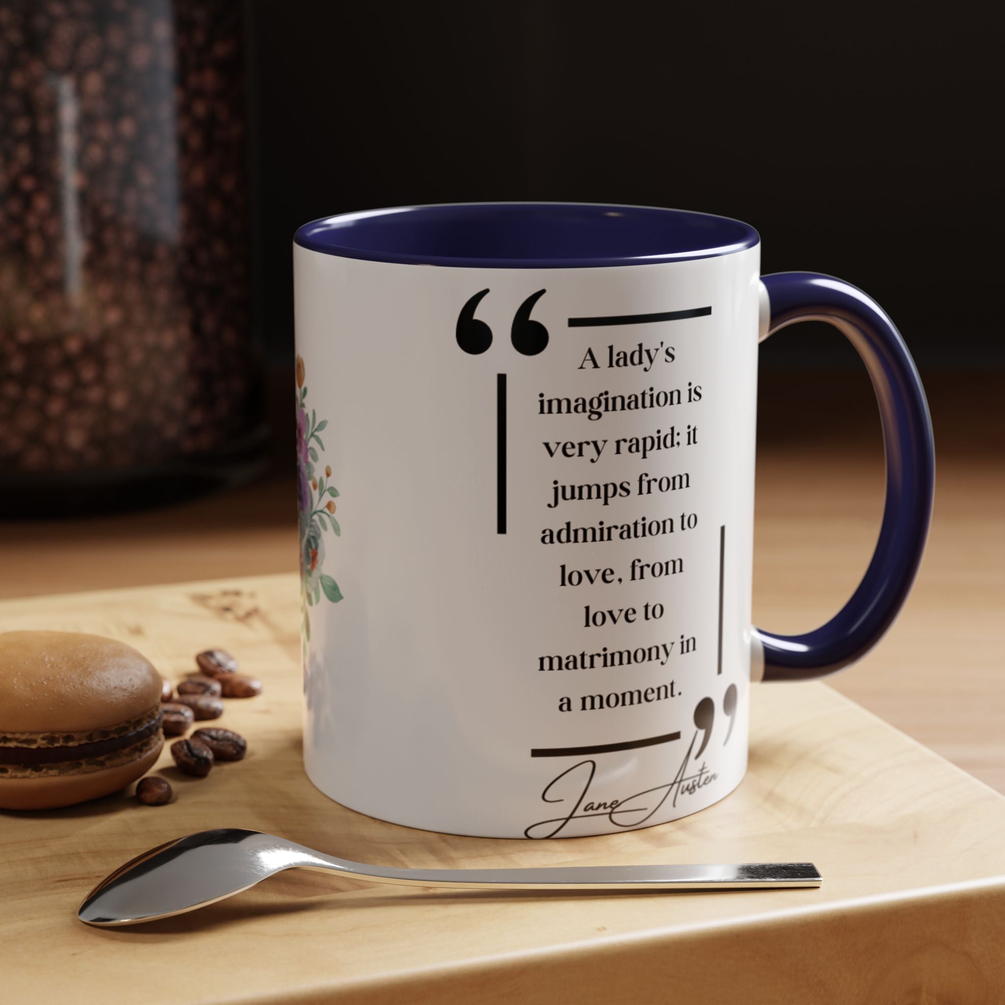 Jane Austen quote about a Lady's Imagination Mug | Witty Romance Coffee Cup | 11oz, 15oz Accent Mugs for Literary Lovers & Austen Fans