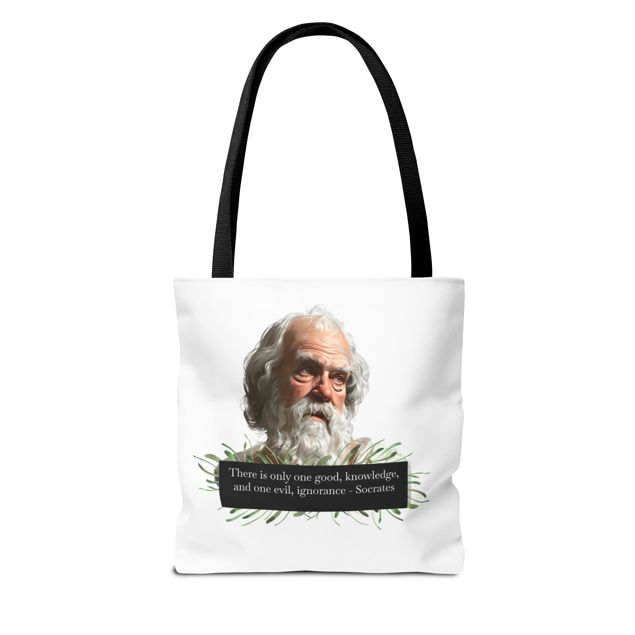 Socrates Quote - There is only one good, knowledge, and one evil, ignorance. Tote Bag (AOP) | Philosopher Tote