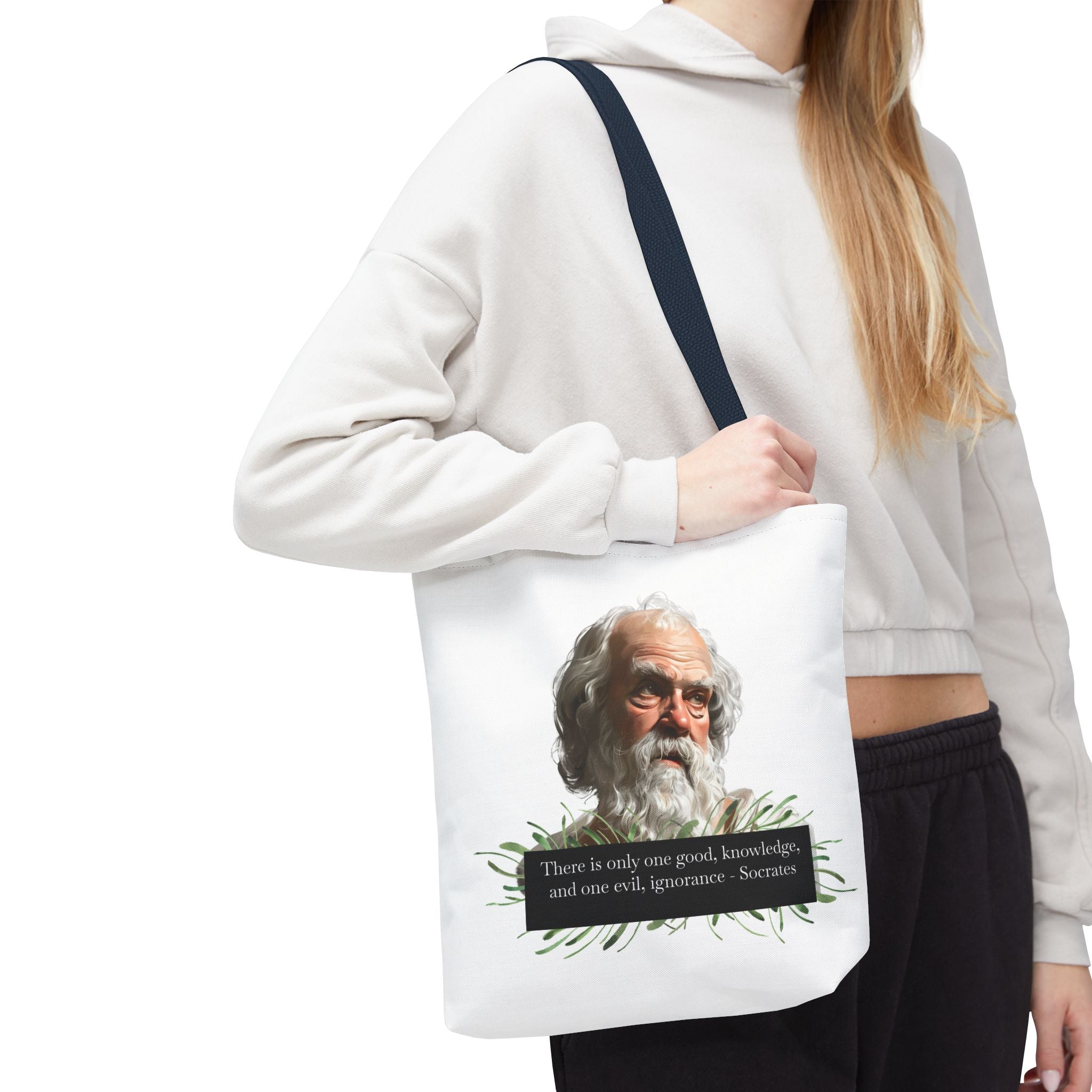 Socrates Quote - There is only one good, knowledge, and one evil, ignorance. Tote Bag (AOP) | Philosopher Tote