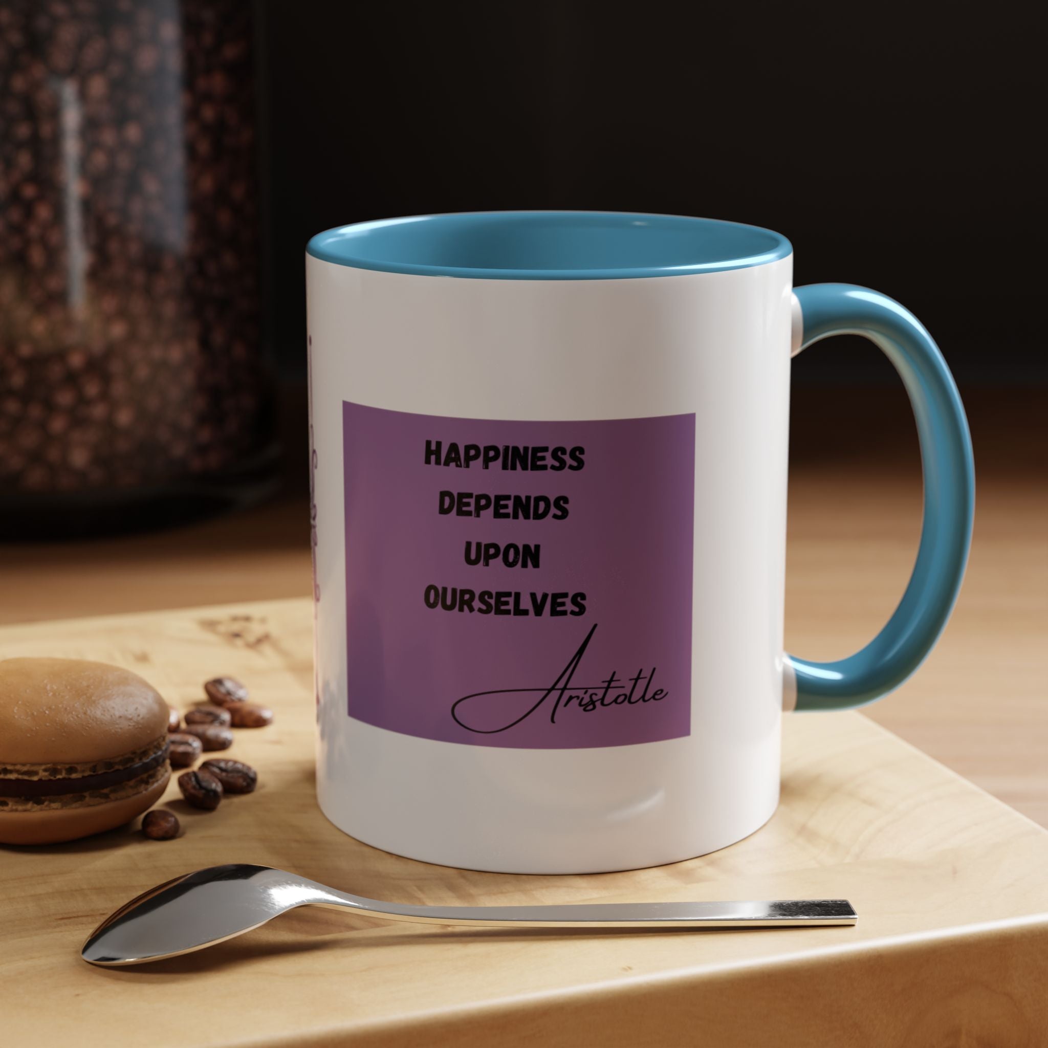 Aristotle - Happiness Depends on Ourselves - Quote Accent Coffee Mug (11, 15oz)