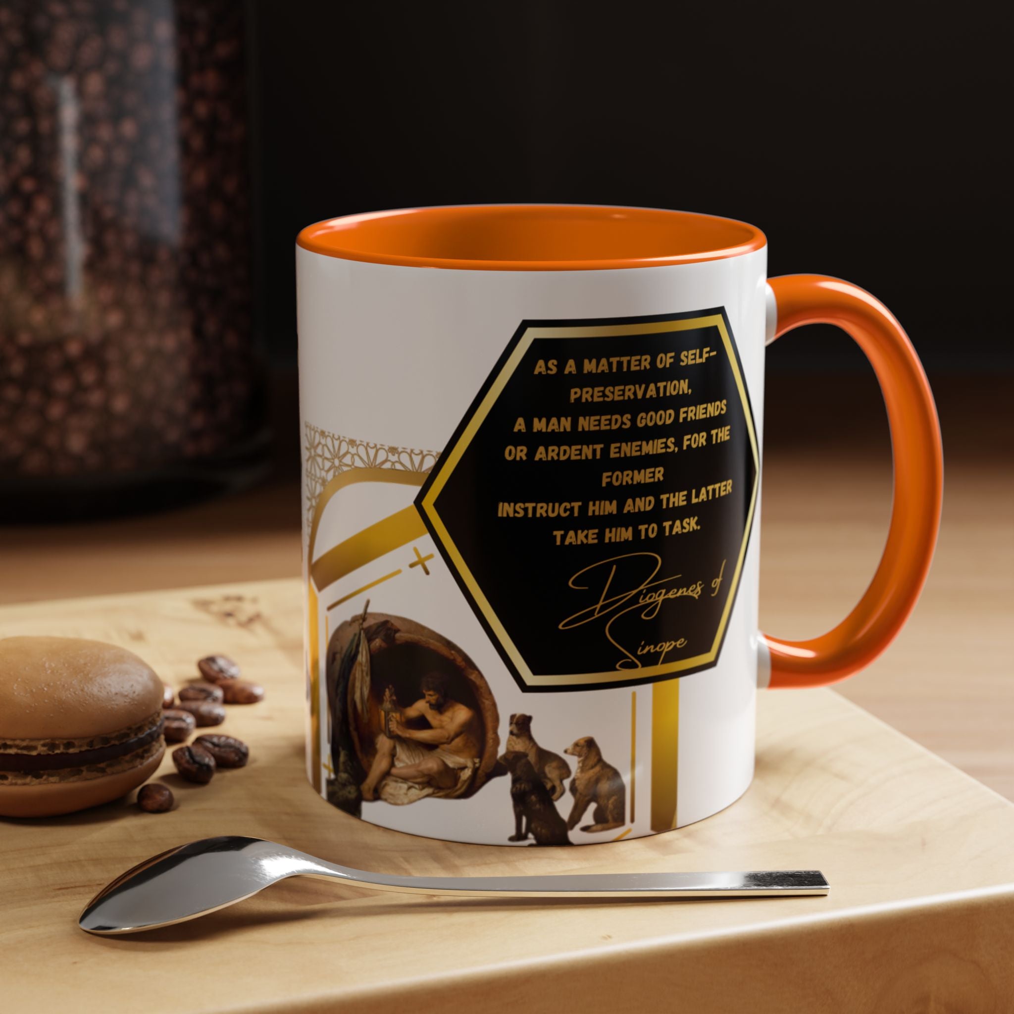 Diogenes of Sinope quote Friendship and Enemies Mug| Self-Preservation Wisdom Coffee Cup| 11oz, 15oz Accent Mugs for Philosophers & Thinkers