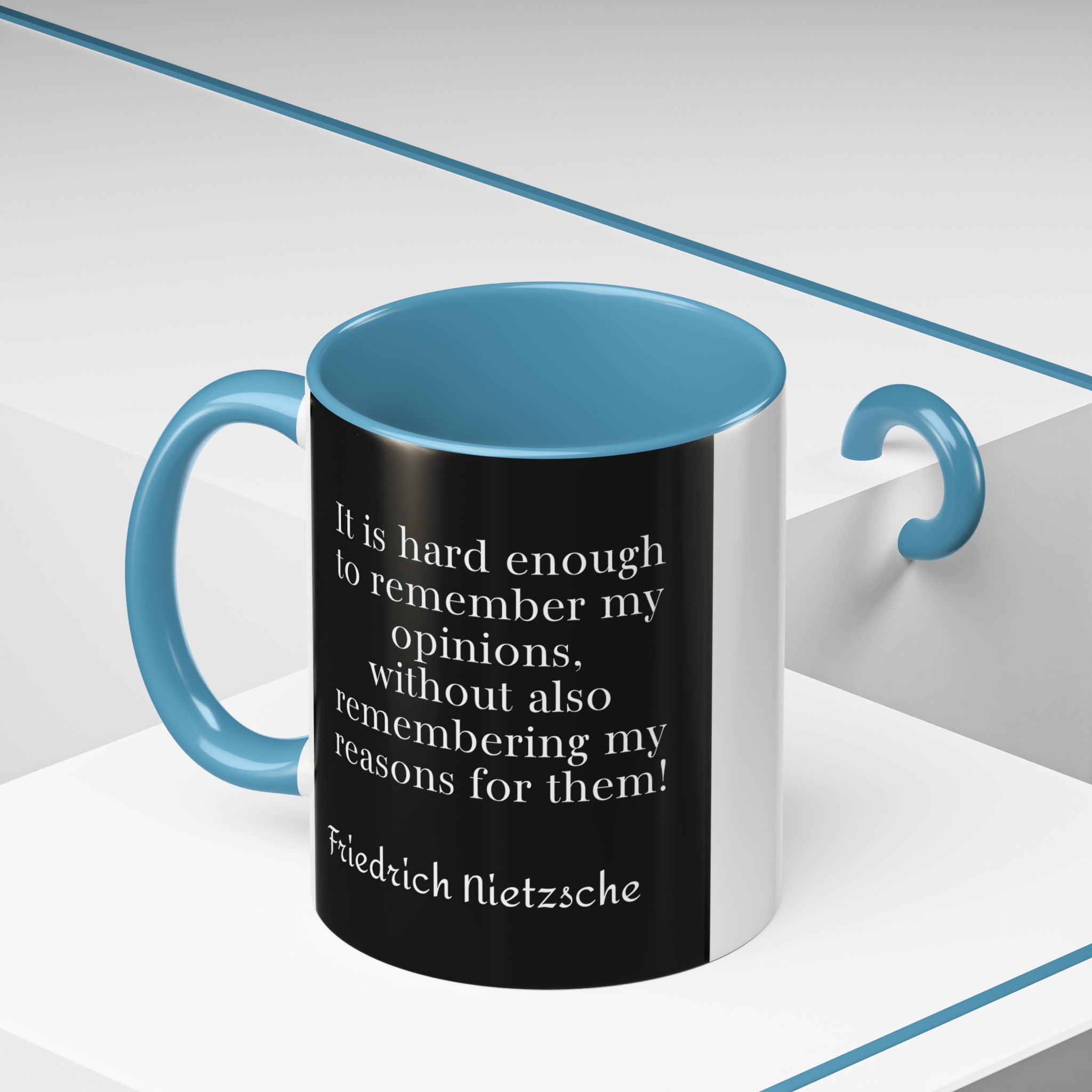 Nietzsche Pic with  Opinions and Reasons Quote Coffee Cup | 11oz, 15oz Accent Mugs for Philosophy Lovers & Thoughtful Gifts