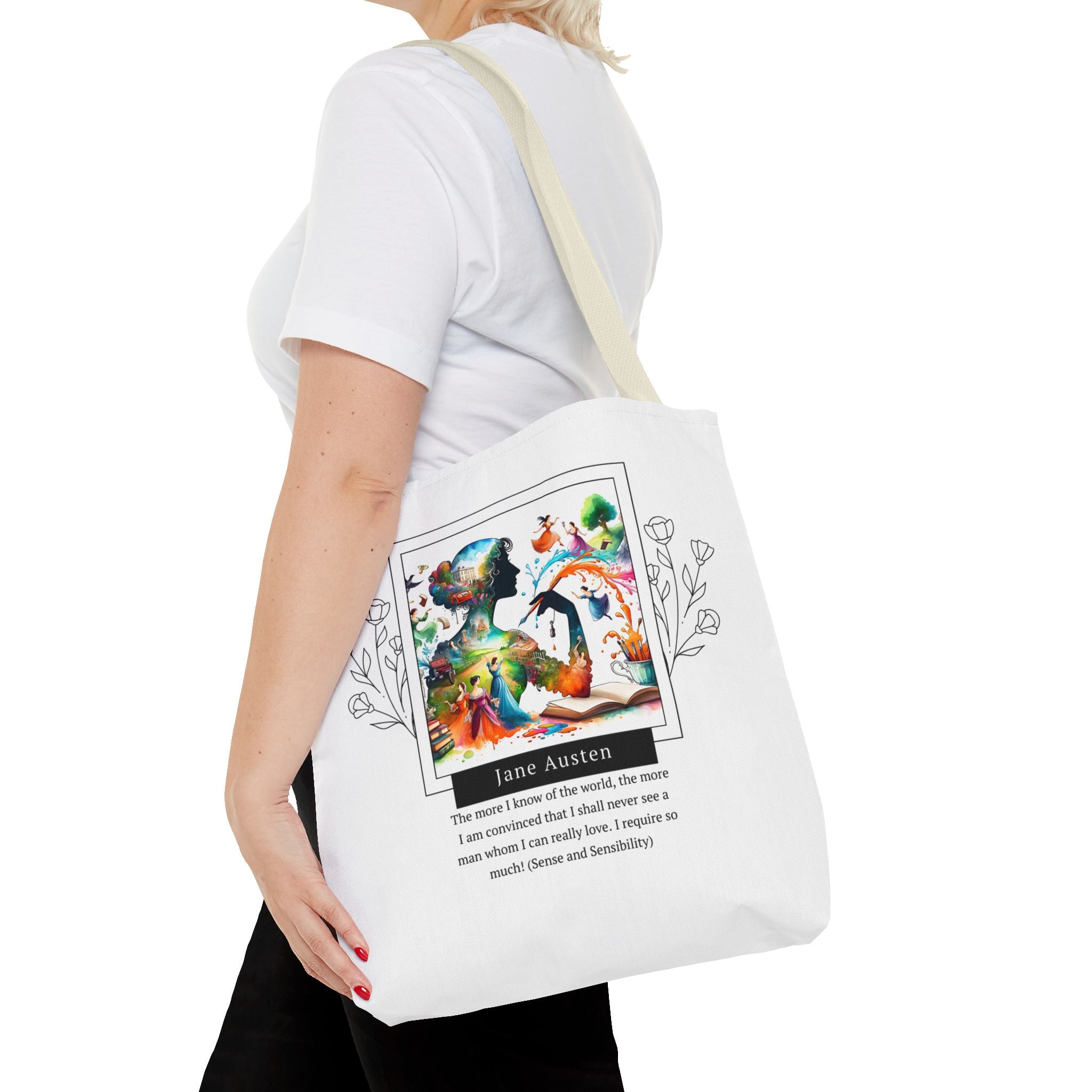 Jane Austen Man I can love quote Tote Bag (AOP) in 3 sizes| Literary Gifts | Pride and Prejudice| Perfect Gift for Austen Fans