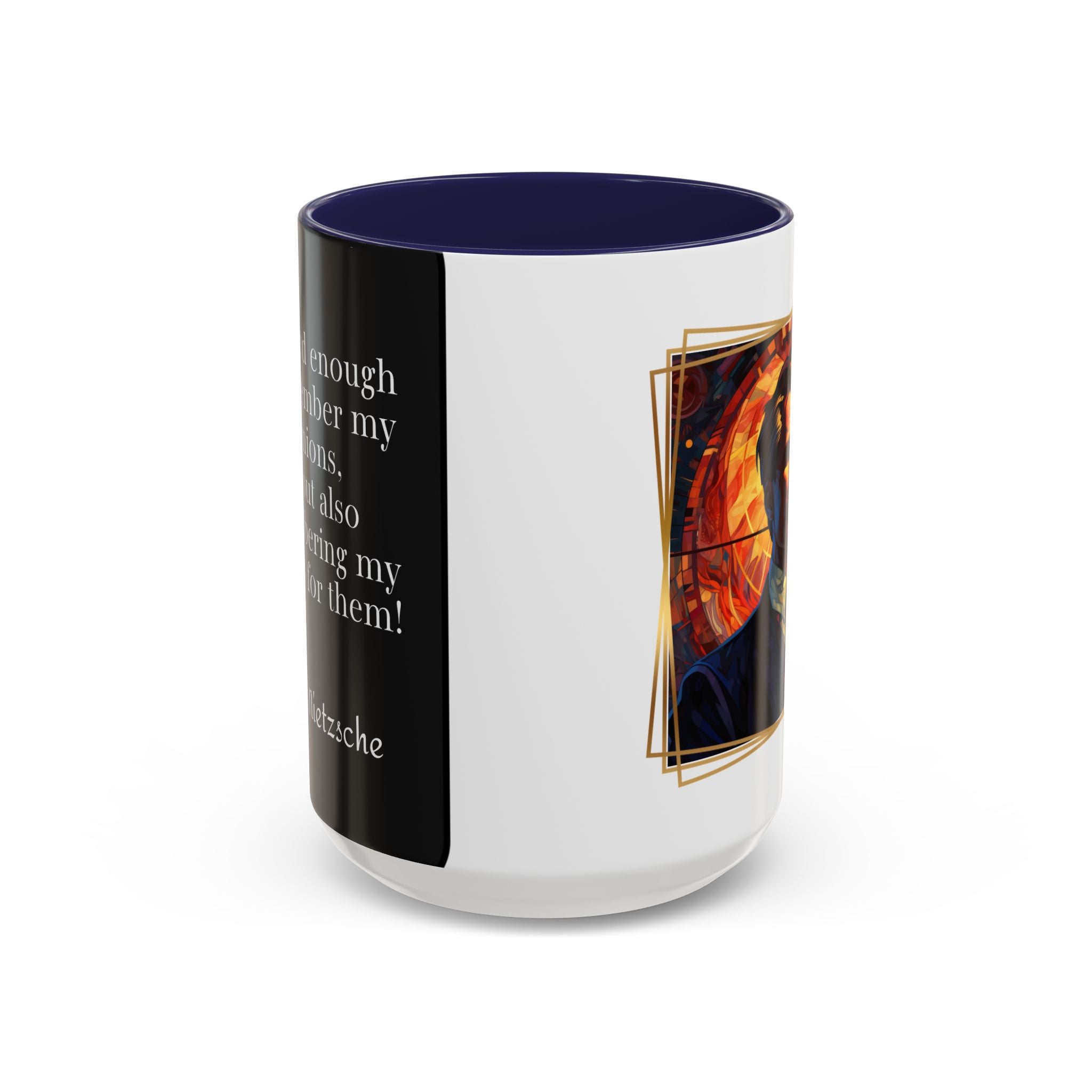 Nietzsche Pic with  Opinions and Reasons Quote Coffee Cup | 11oz, 15oz Accent Mugs for Philosophy Lovers & Thoughtful Gifts
