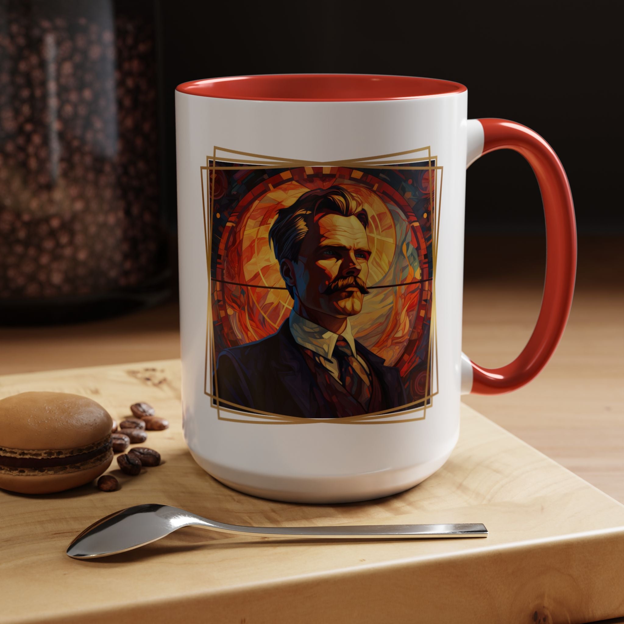 Nietzsche Pic with  Opinions and Reasons Quote Coffee Cup | 11oz, 15oz Accent Mugs for Philosophy Lovers & Thoughtful Gifts