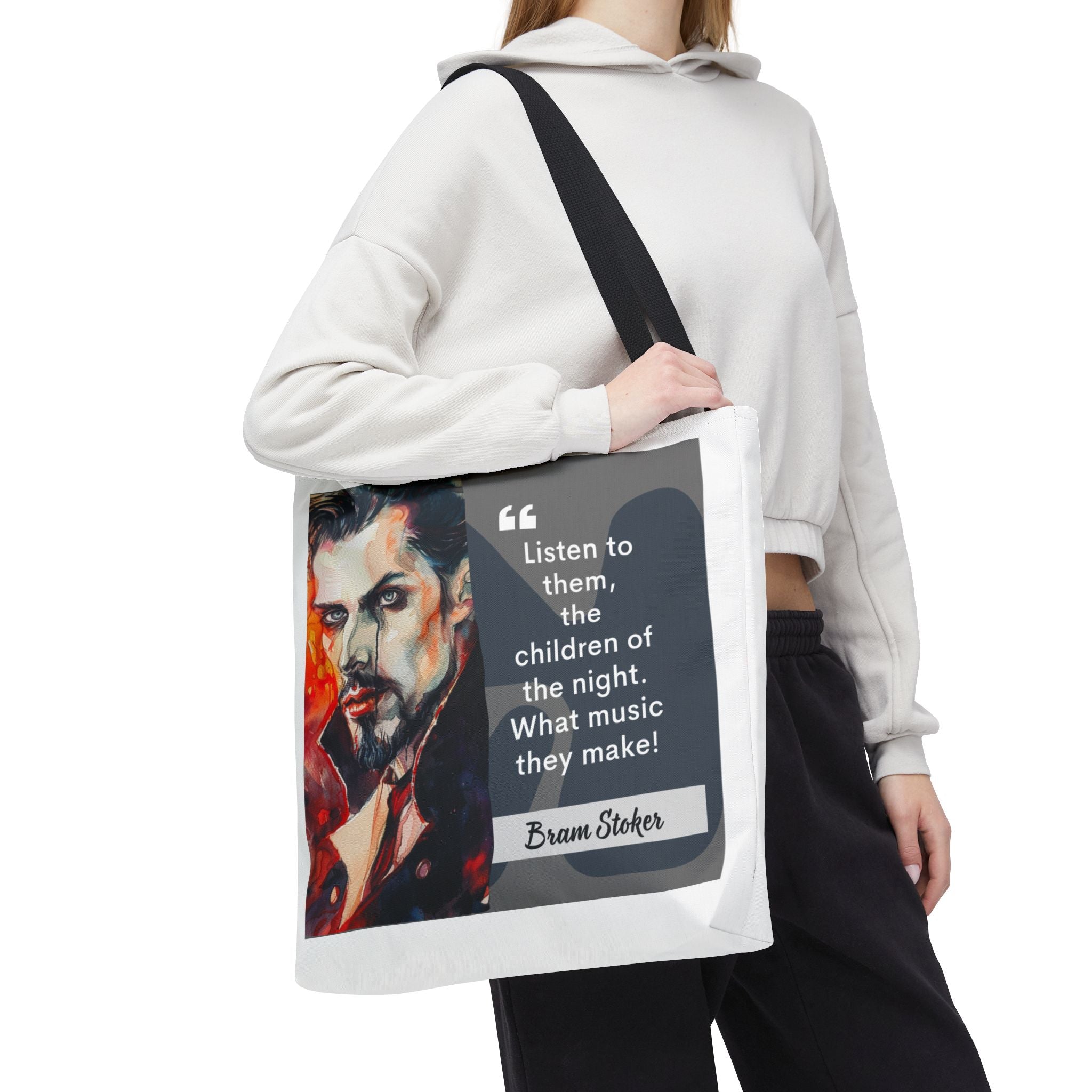 Bram Stoker Children of the Night Quote Tote Bag (AOP)| Dracula Inspired Gothic Tote | Vampire Literature Bag | Perfect Gift for Dracula Fan