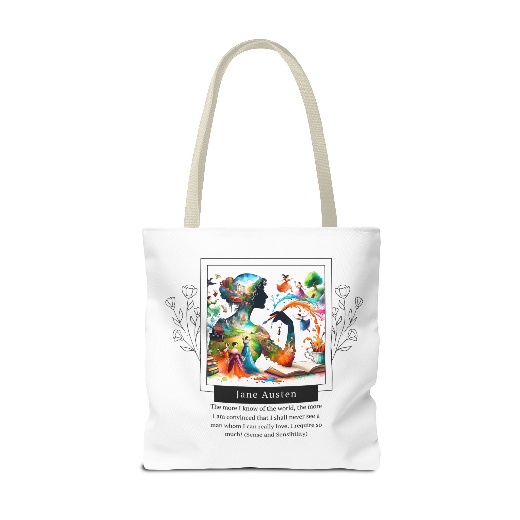 Jane Austen Man I can love quote Tote Bag (AOP) in 3 sizes| Literary Gifts | Pride and Prejudice| Perfect Gift for Austen Fans