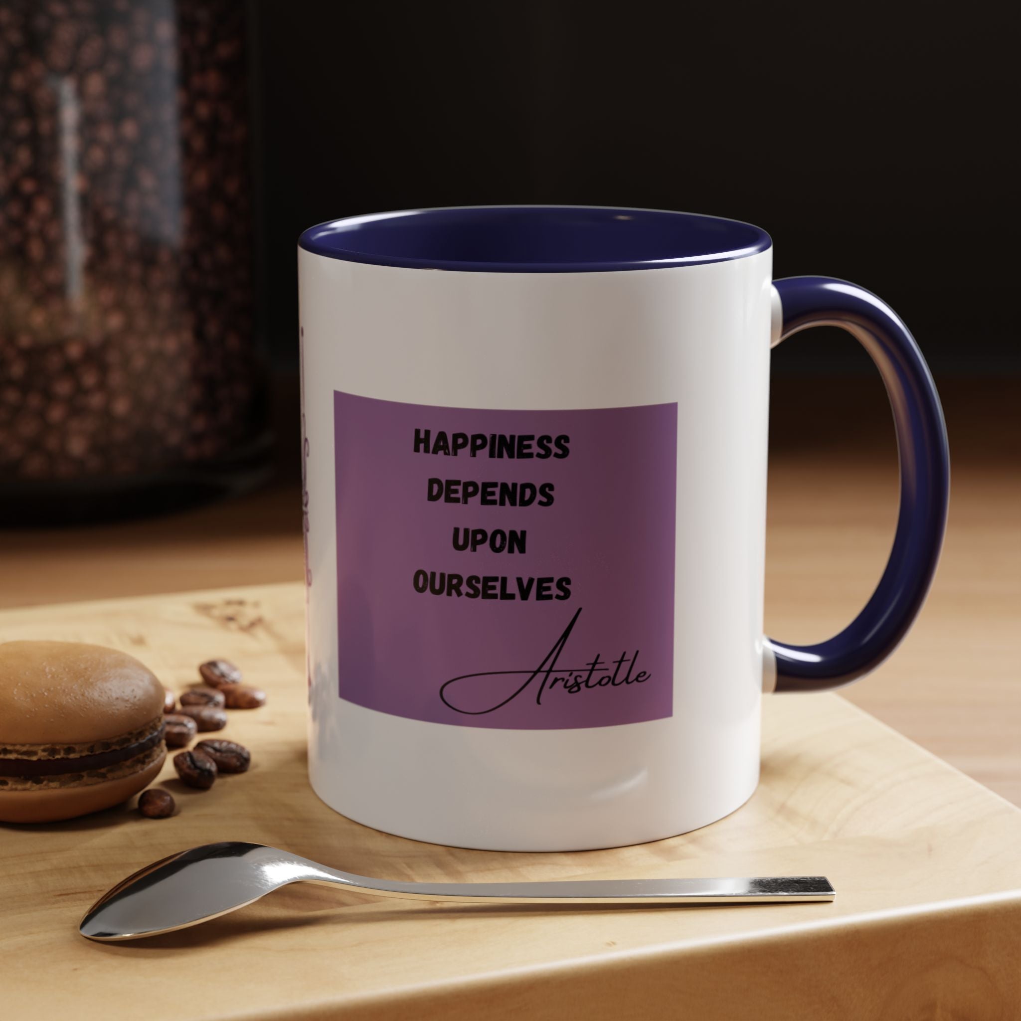 Aristotle - Happiness Depends on Ourselves - Quote Accent Coffee Mug (11, 15oz)