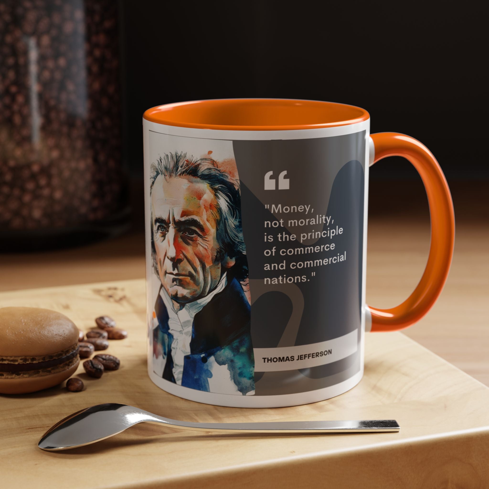 Thomas Jefferson Money vs Morality Quote Mug | Thought-Provoking Commerce Coffee Cup | 11oz, 15oz Accent Mugs for Economists & History Buffs