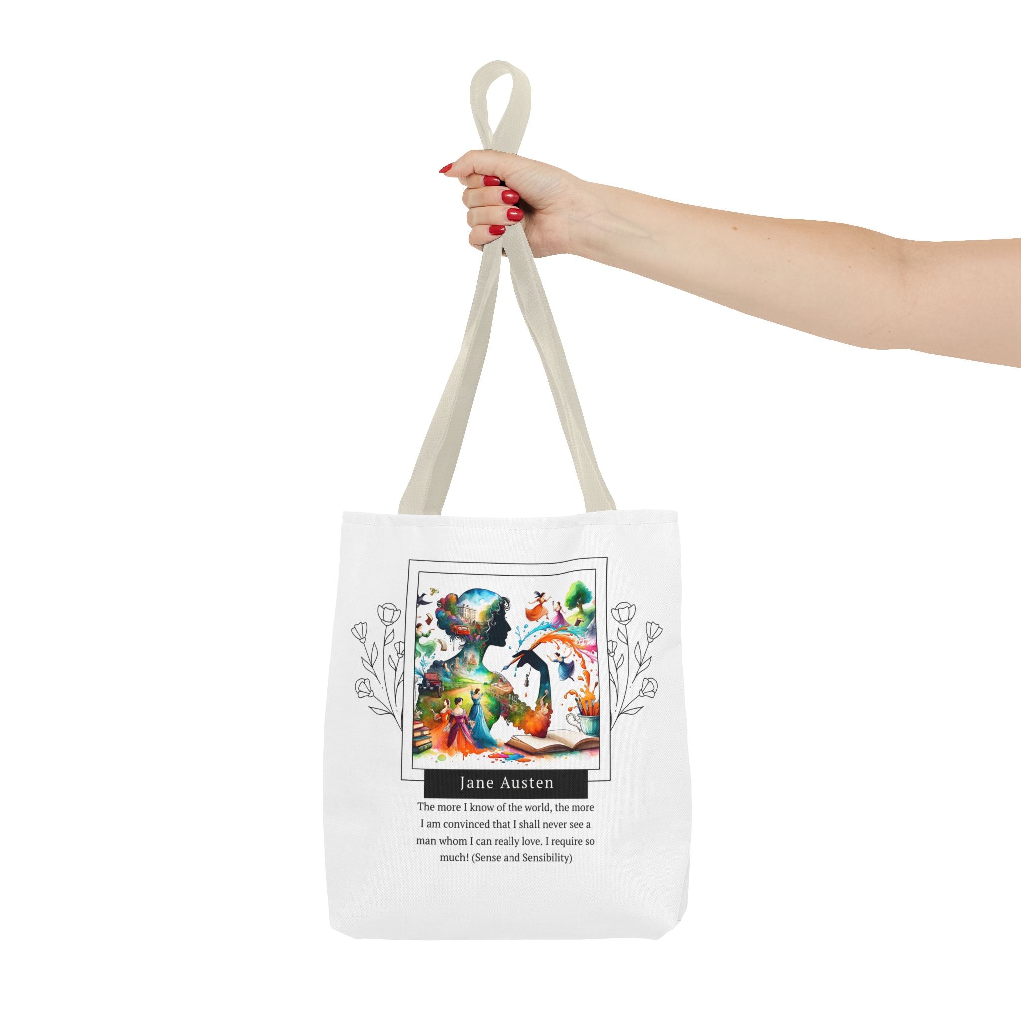 Jane Austen Man I can love quote Tote Bag (AOP) in 3 sizes| Literary Gifts | Pride and Prejudice| Perfect Gift for Austen Fans