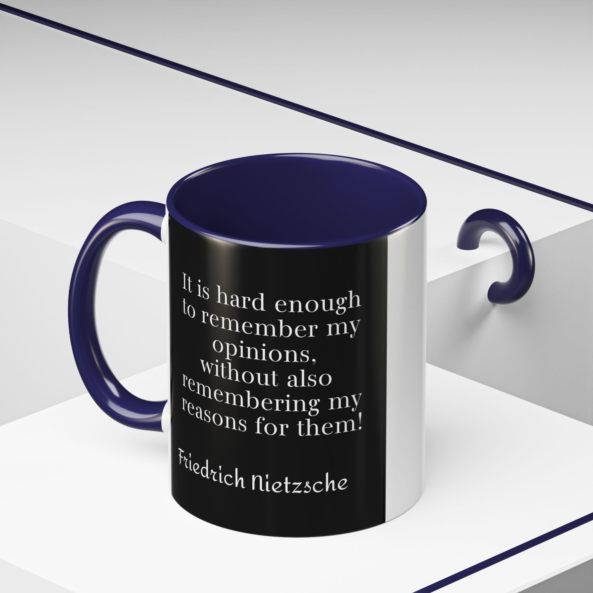 Nietzsche Pic with  Opinions and Reasons Quote Coffee Cup | 11oz, 15oz Accent Mugs for Philosophy Lovers & Thoughtful Gifts