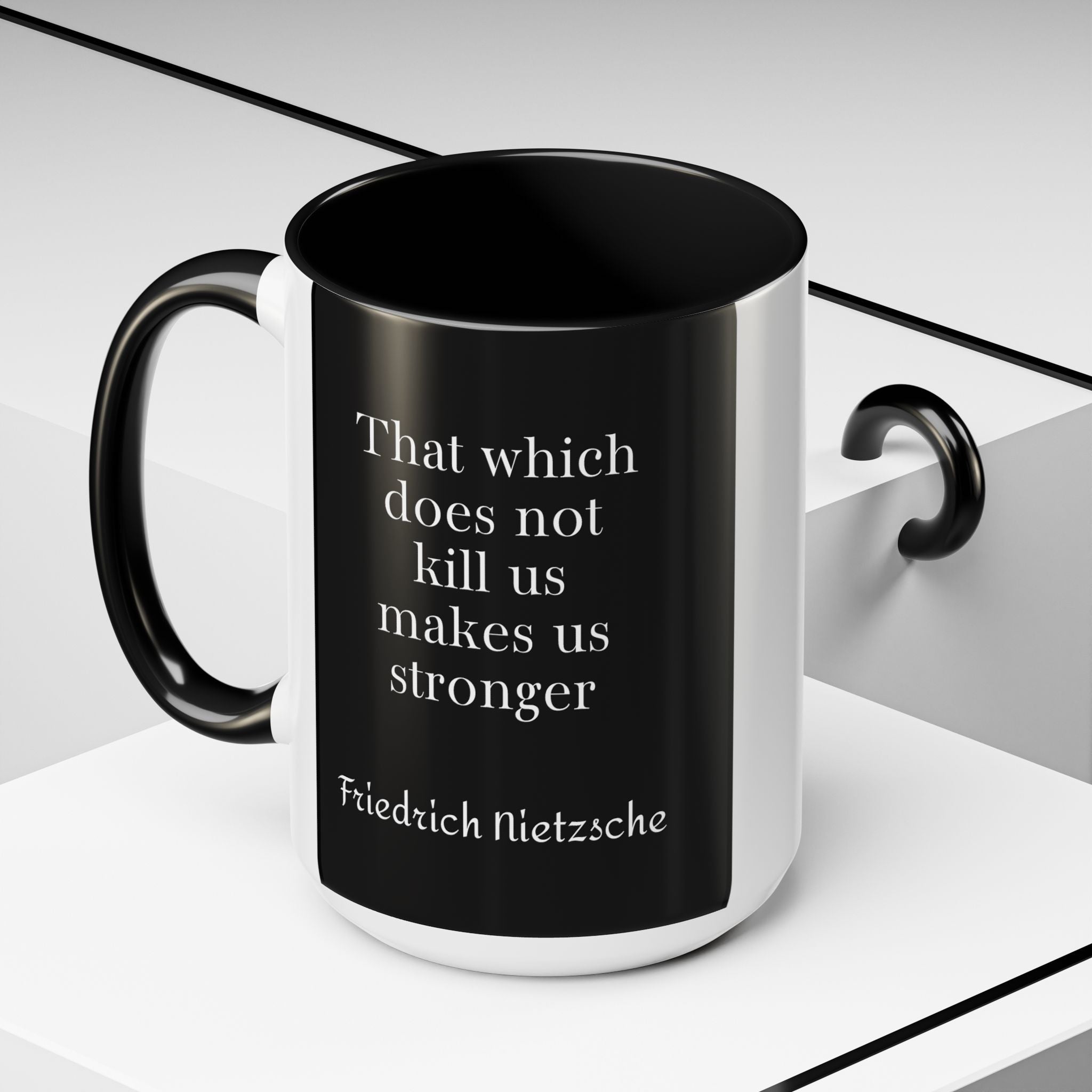 Nietzsche What does not kill us Quote Coffee Cup | 11oz, 15oz Accent Mugs for Philosophy Lovers & Thoughtful Gifts