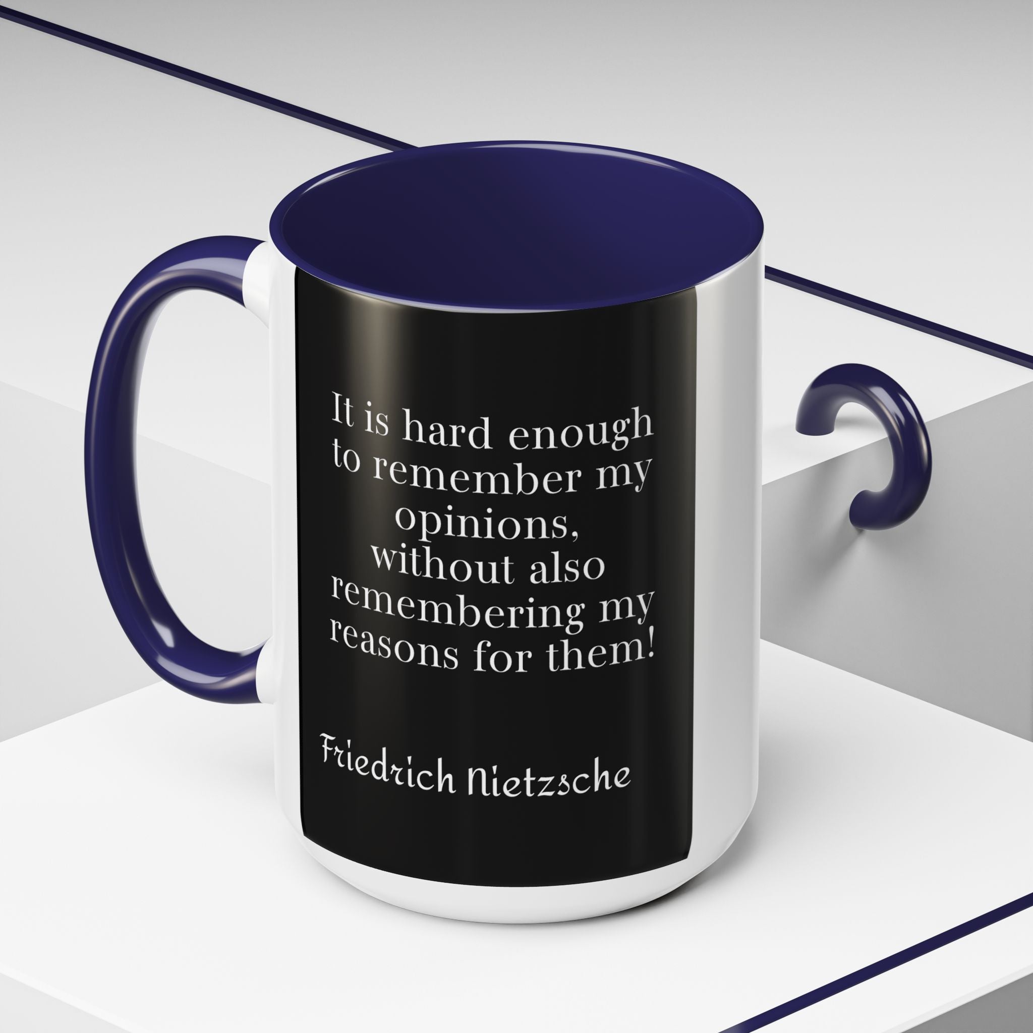 Nietzsche Pic with  Opinions and Reasons Quote Coffee Cup | 11oz, 15oz Accent Mugs for Philosophy Lovers & Thoughtful Gifts