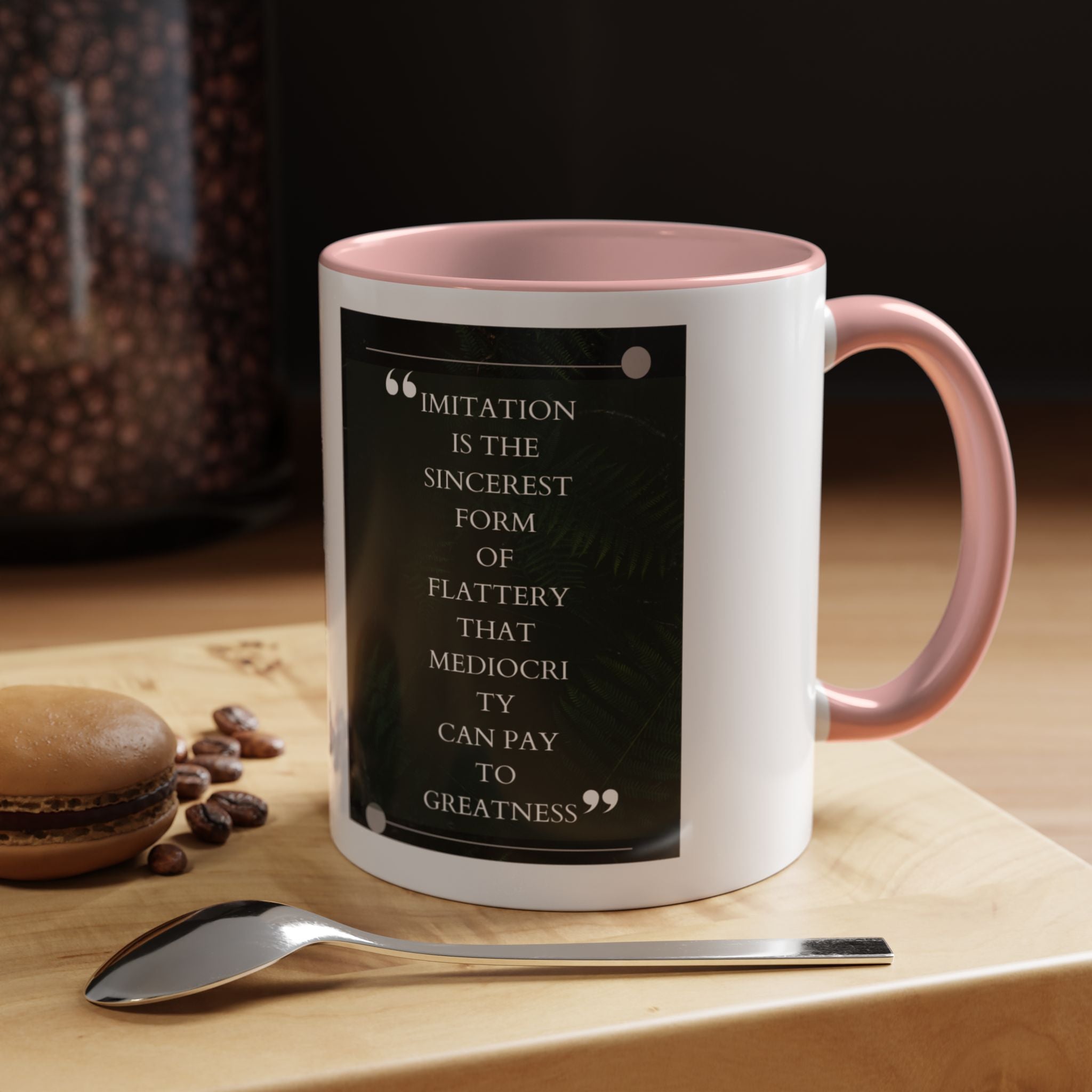 Oscar Wilde quote - Imitation Is the Sincerest Form of Flattery That Mediocrity Can Pay to Greatness - Accent Coffee Mug - 11oz & 15oz