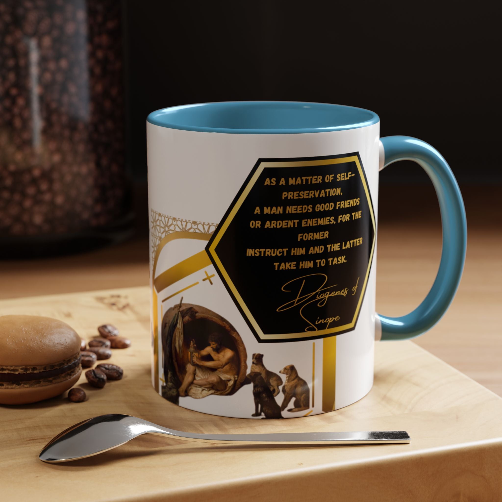 Diogenes of Sinope quote Friendship and Enemies Mug| Self-Preservation Wisdom Coffee Cup| 11oz, 15oz Accent Mugs for Philosophers & Thinkers