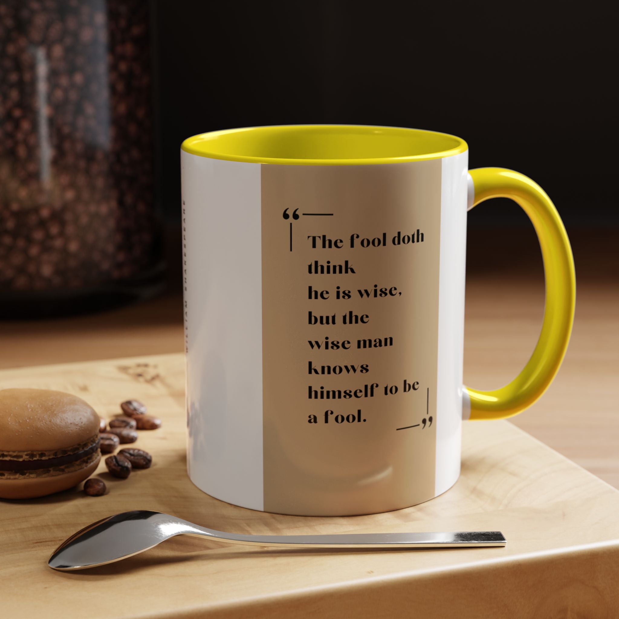 Shakespeare Wisdom Quote Mug | The Fool Thinks He's Wise Coffee Cup | 11oz, 15oz Accent Mugs for Literary Fans & Thinkers