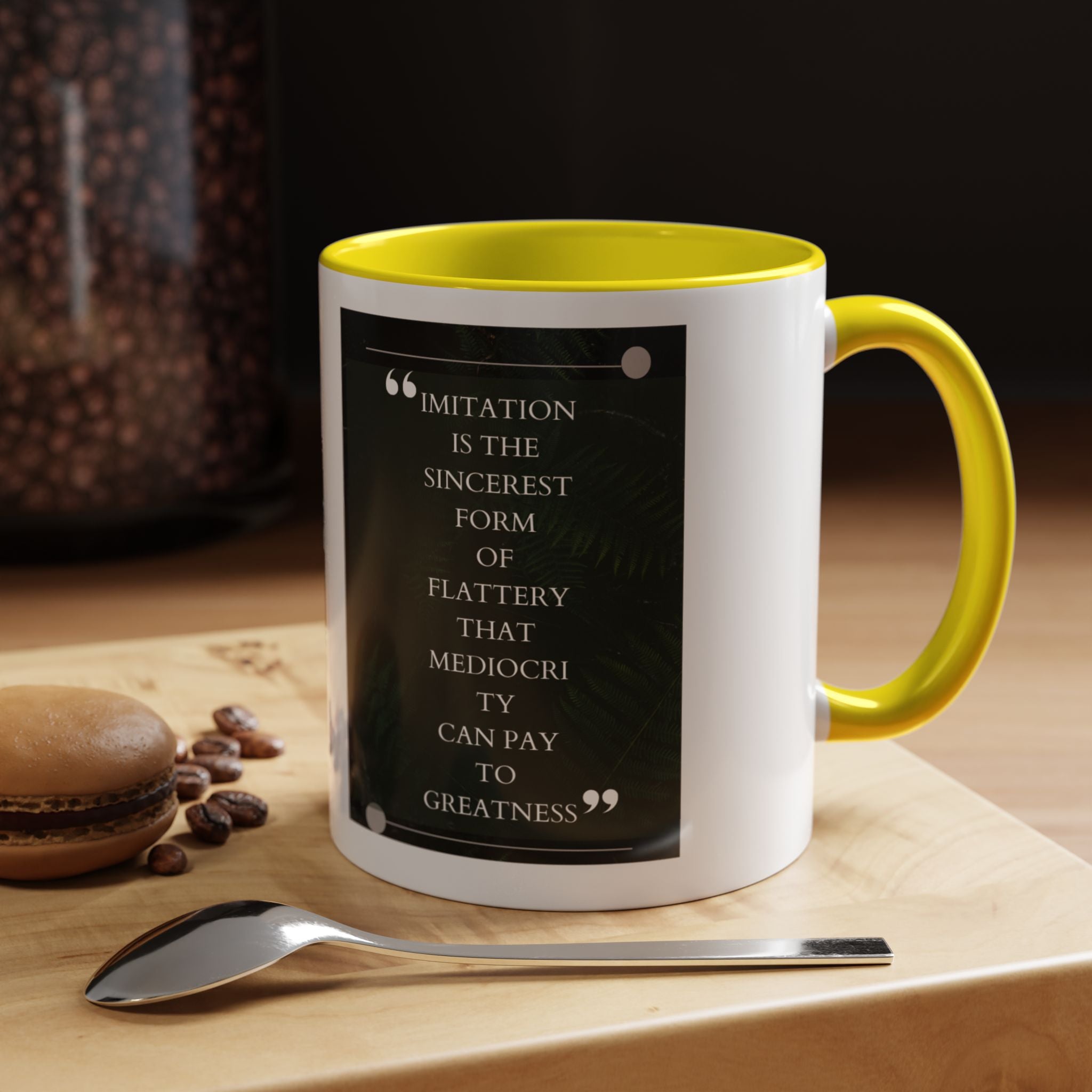 Oscar Wilde quote - Imitation Is the Sincerest Form of Flattery That Mediocrity Can Pay to Greatness - Accent Coffee Mug - 11oz & 15oz