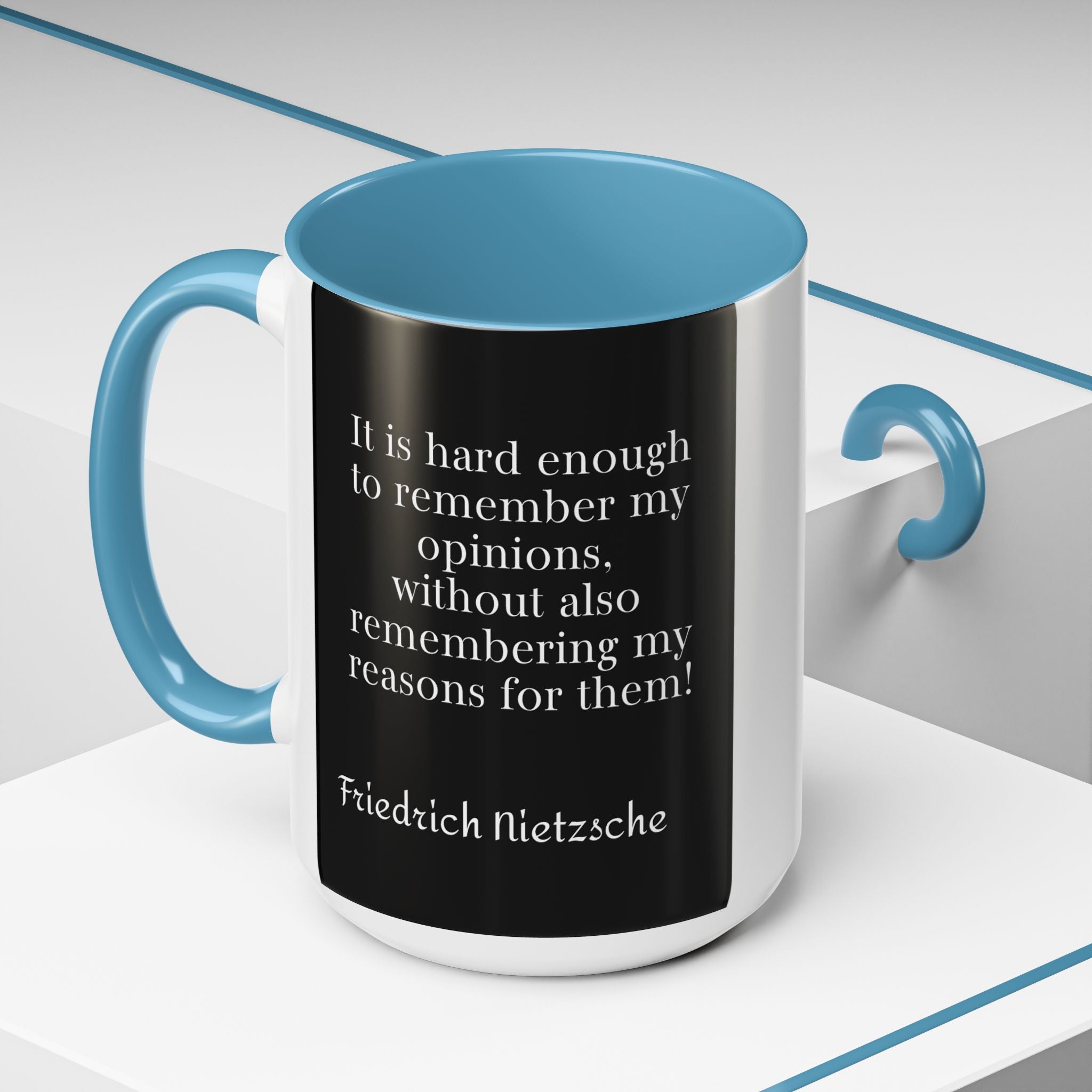 Nietzsche Pic with  Opinions and Reasons Quote Coffee Cup | 11oz, 15oz Accent Mugs for Philosophy Lovers & Thoughtful Gifts