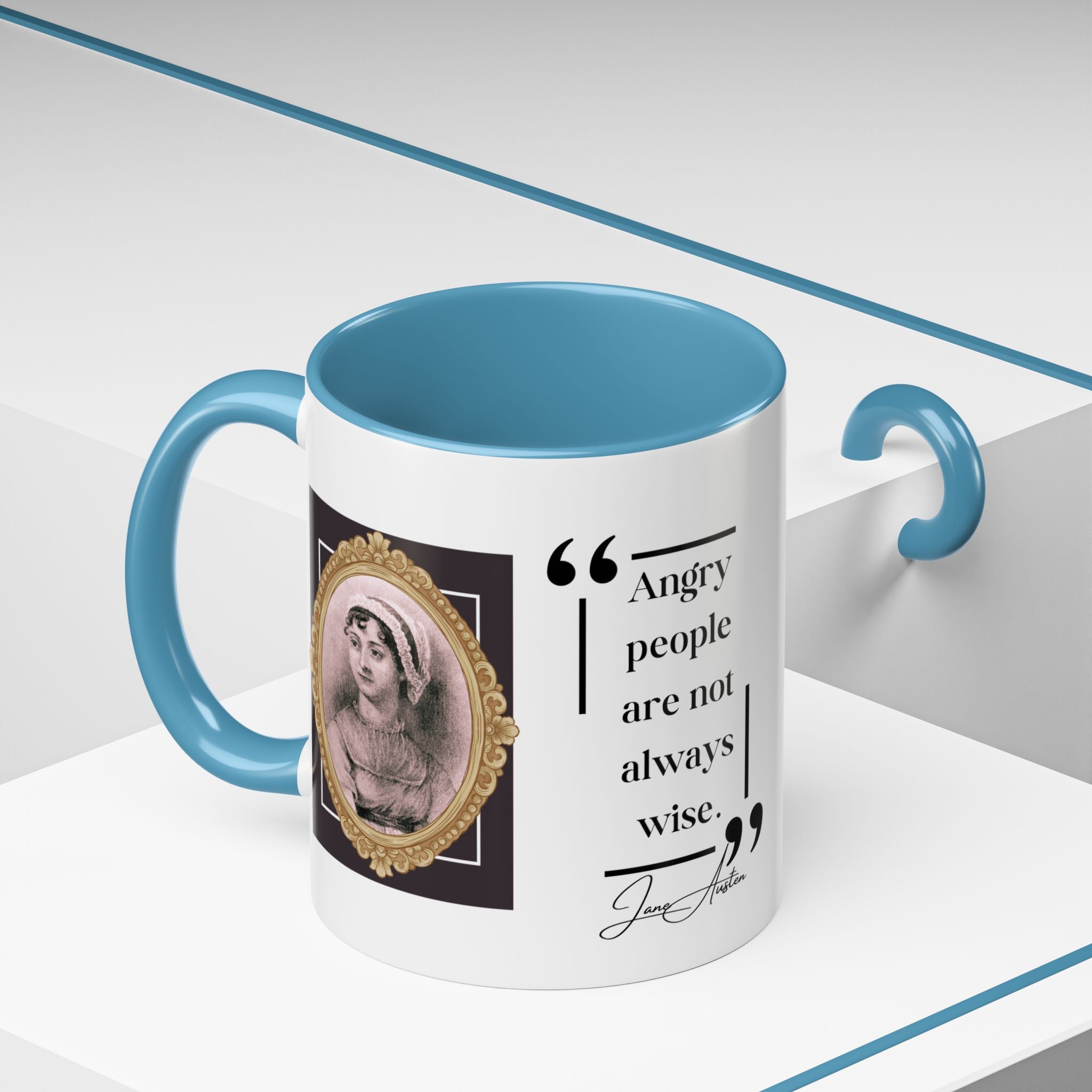 Jane Austen Quote Angry People Are Not Always Wise Author Picture Accent Coffee Mug - 11oz & 15oz Options Mug (11, 15oz)
