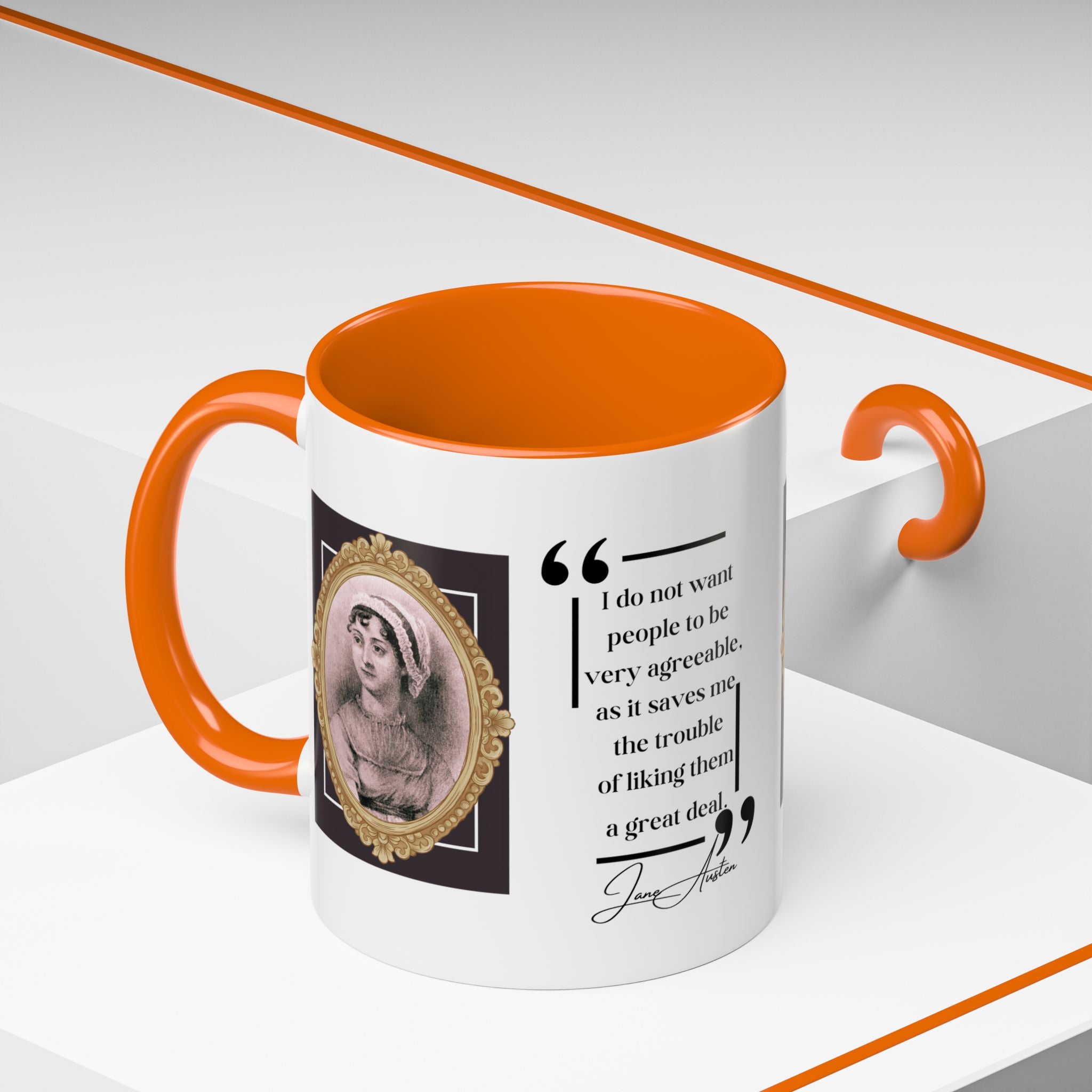 Jane Austen Quote I Do Not Want People to Be Very Agreeable and Author Picture Accent Coffee Mug - 11oz & 15oz Options