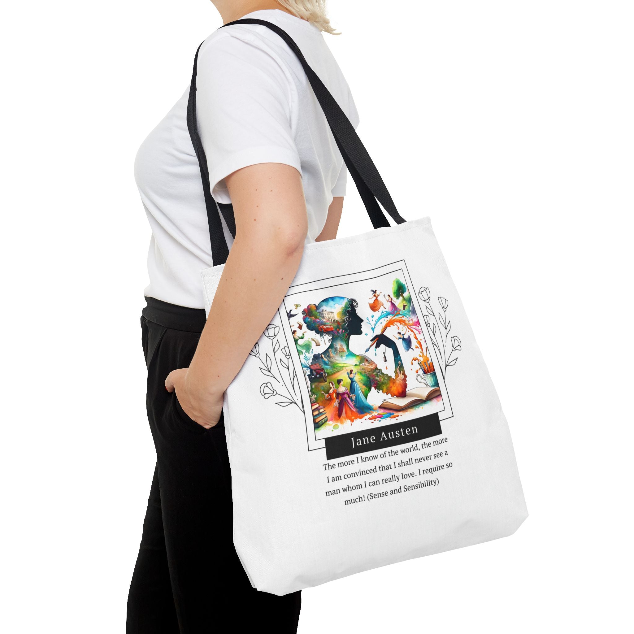 Jane Austen Man I can love quote Tote Bag (AOP) in 3 sizes| Literary Gifts | Pride and Prejudice| Perfect Gift for Austen Fans