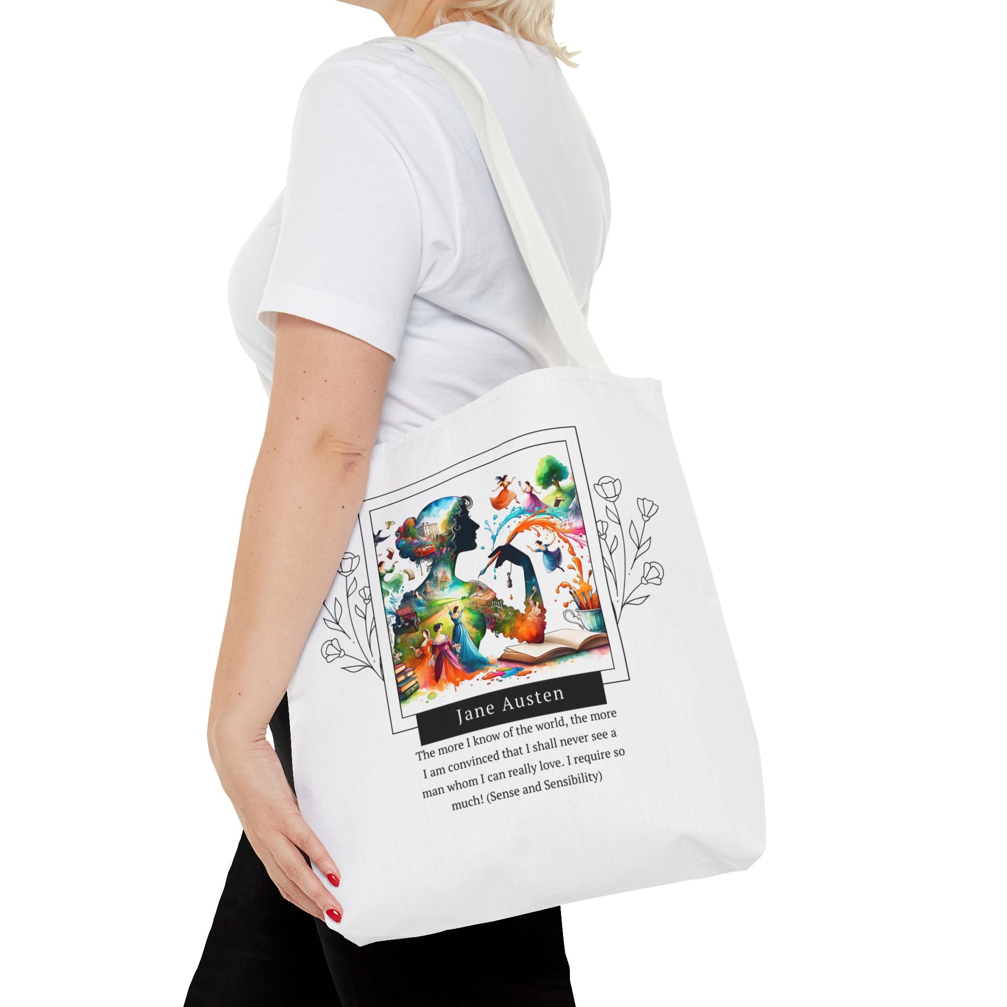 Jane Austen Man I can love quote Tote Bag (AOP) in 3 sizes| Literary Gifts | Pride and Prejudice| Perfect Gift for Austen Fans
