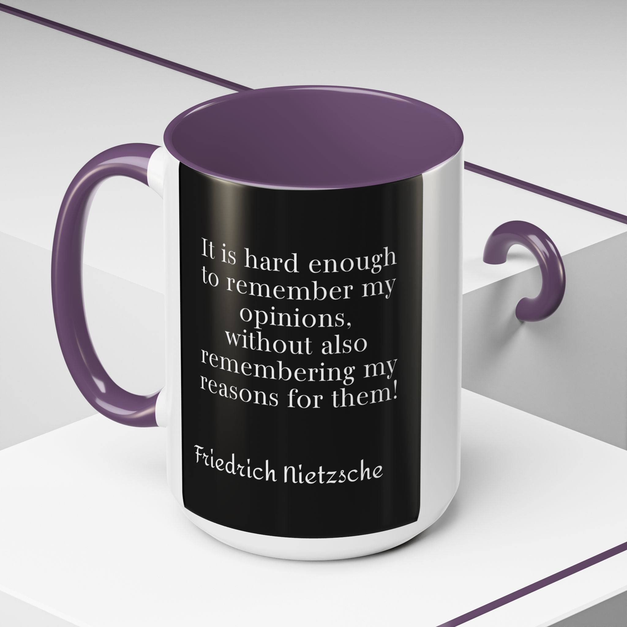 Nietzsche Pic with  Opinions and Reasons Quote Coffee Cup | 11oz, 15oz Accent Mugs for Philosophy Lovers & Thoughtful Gifts