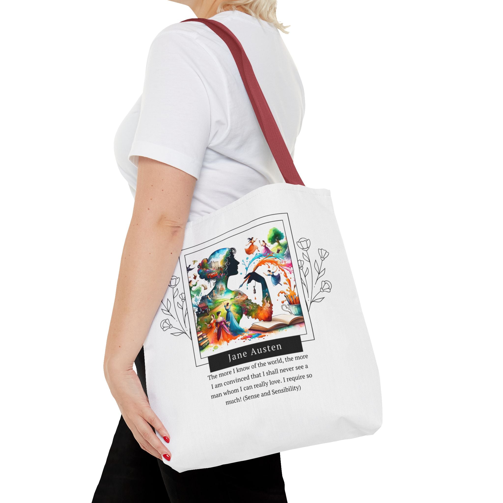 Jane Austen Man I can love quote Tote Bag (AOP) in 3 sizes| Literary Gifts | Pride and Prejudice| Perfect Gift for Austen Fans