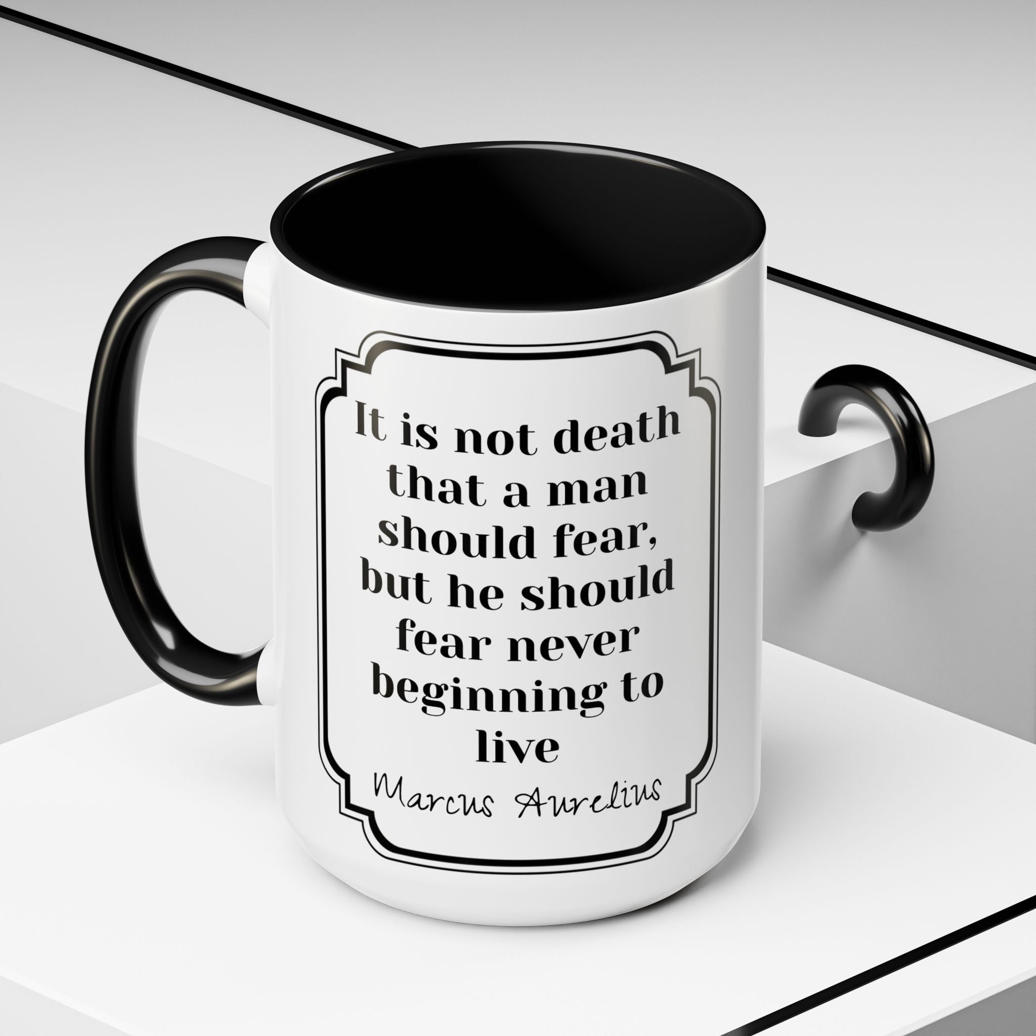 Marcus Aurelius death vs living Quote Mug | Philosophical Coffee Cup | 11oz, 15oz Accent Mugs for Thinkers| Stoics| Roman Empire