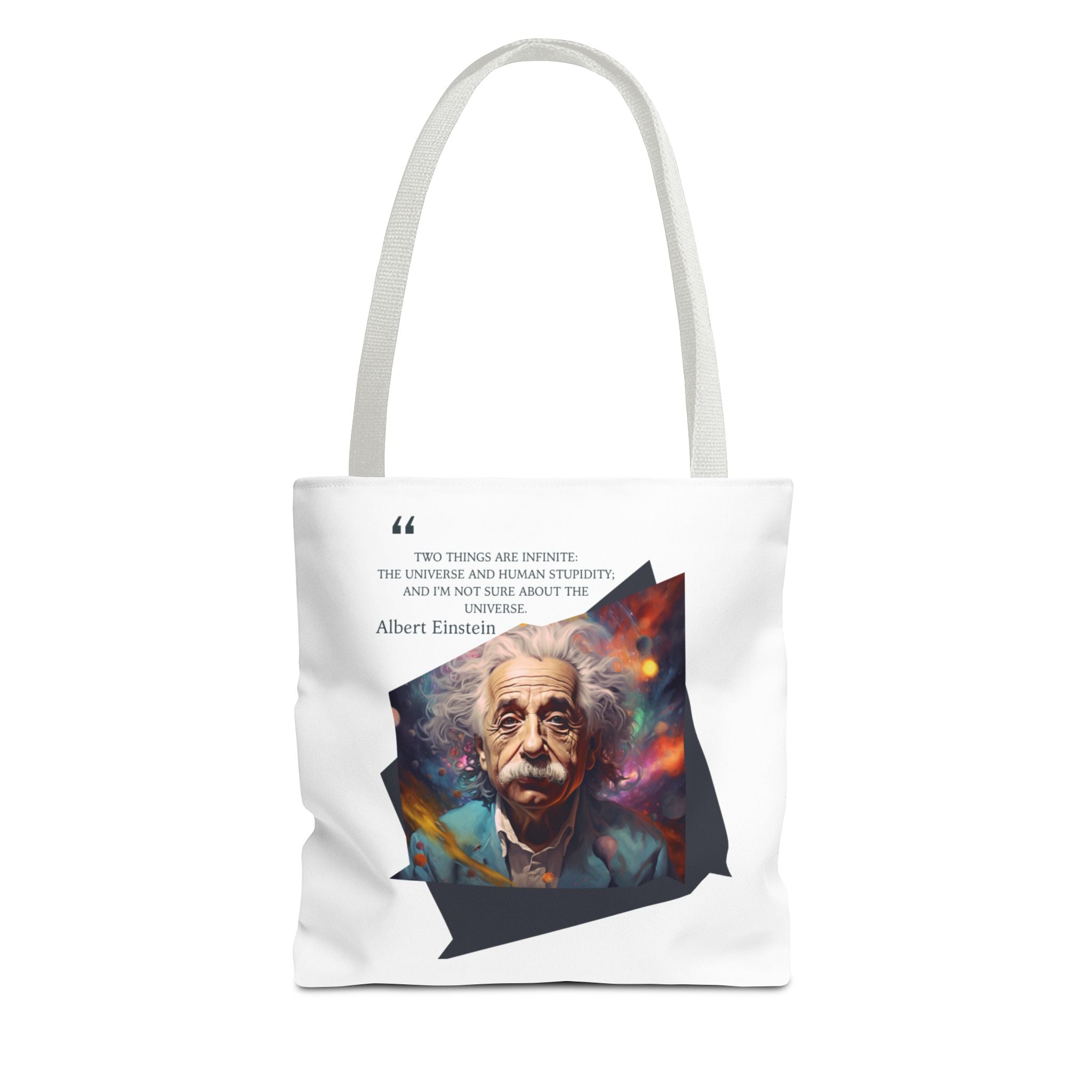Einstein The Universe and Human Stupidity Quote Tote Bag (AOP) | Humorous Einstein Quotes | Gift for Science Lovers and STEM Enthusiasts