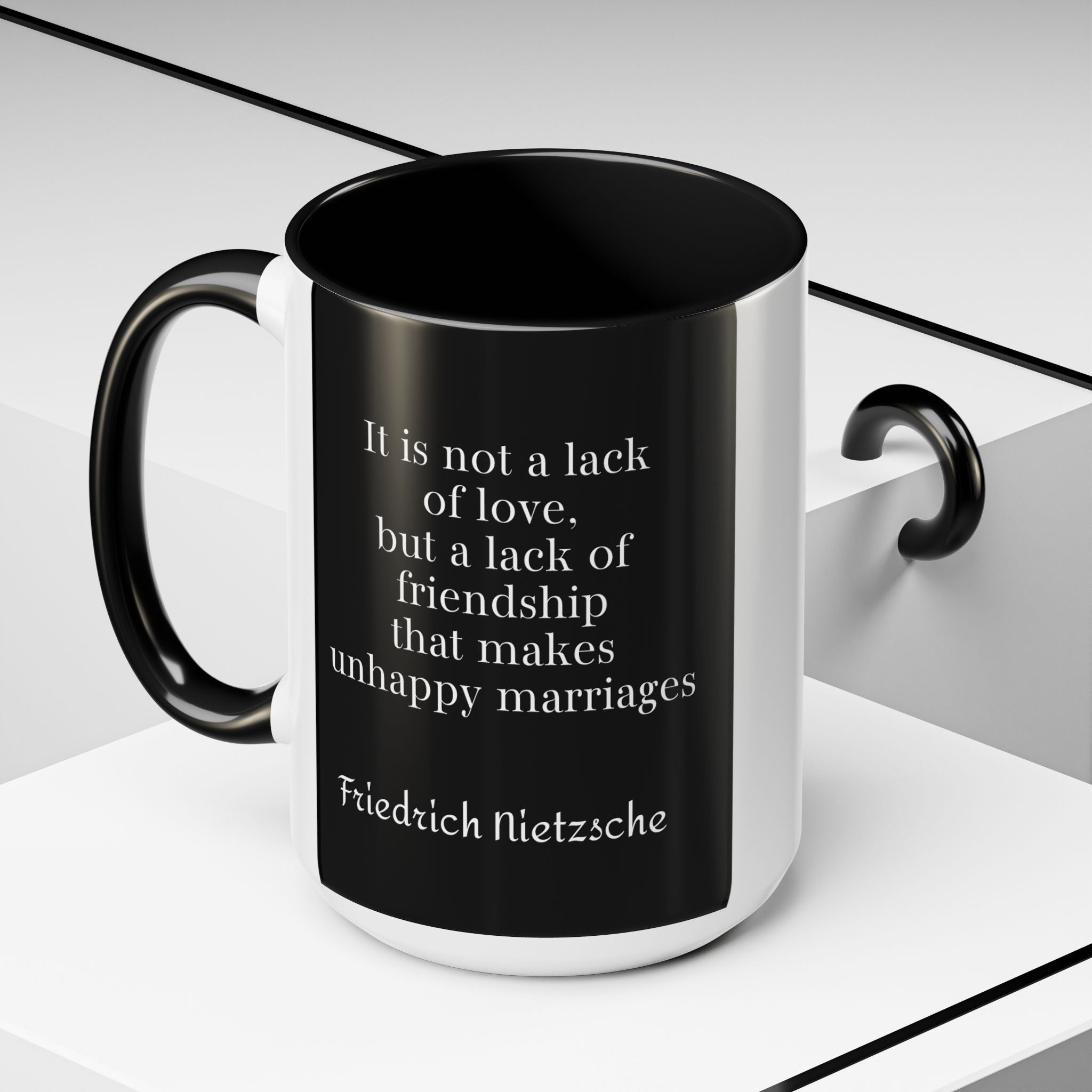 Nietzsche Friendship makes a Marriage Quote Coffee Cup | 11oz, 15oz Accent Mugs for Philosophy Lovers & Thoughtful Gifts