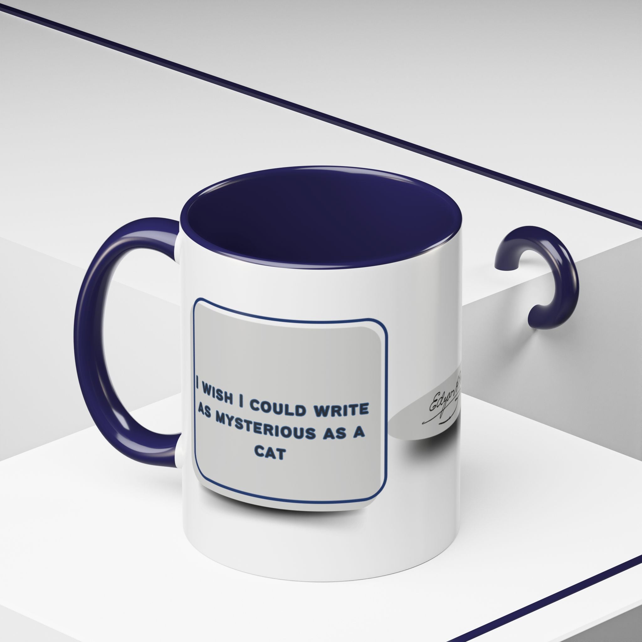 Edgar Allan Poe - I wish I could write as mysterious as a cat quote - Accent Coffee Mug (11, 15oz)