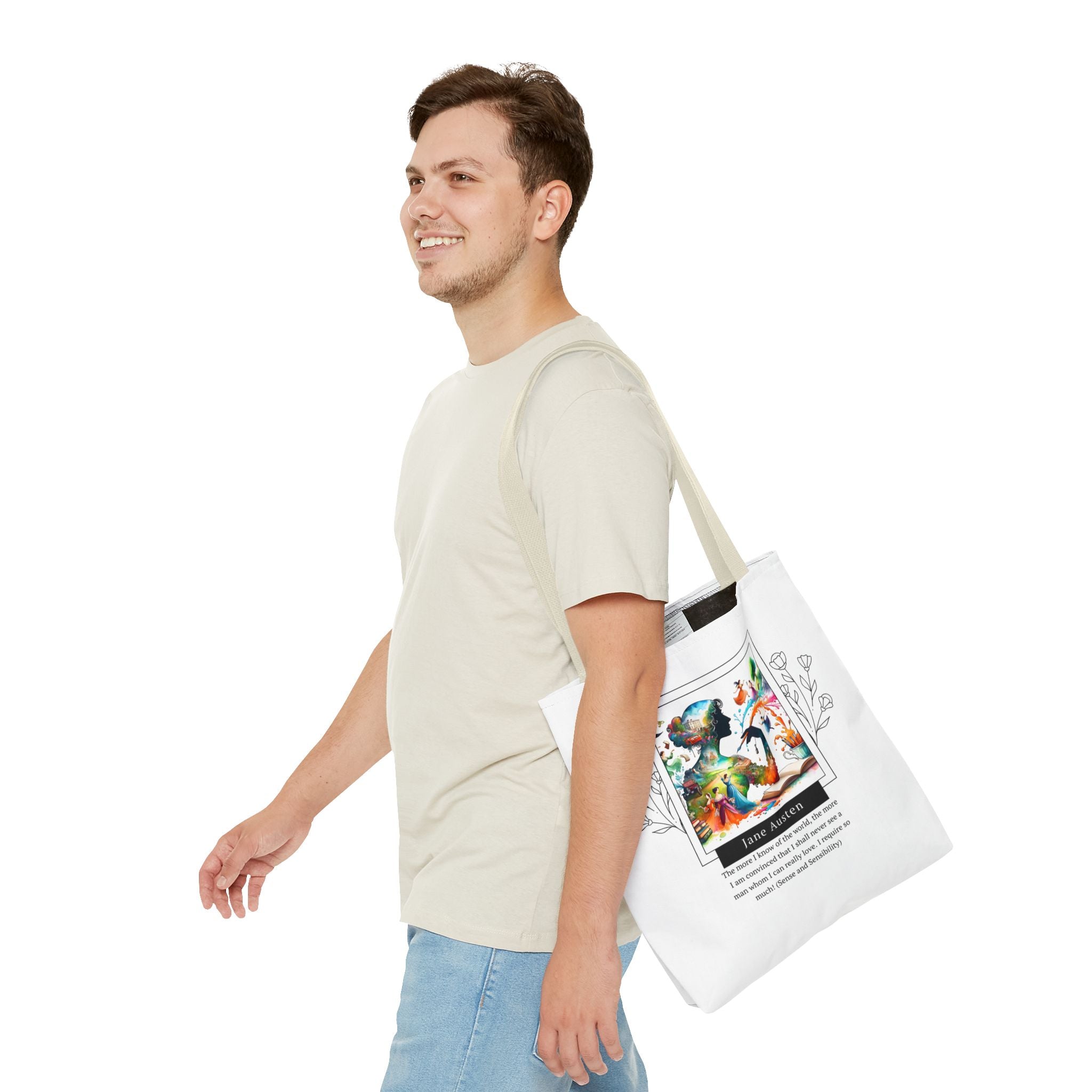 Jane Austen Man I can love quote Tote Bag (AOP) in 3 sizes| Literary Gifts | Pride and Prejudice| Perfect Gift for Austen Fans