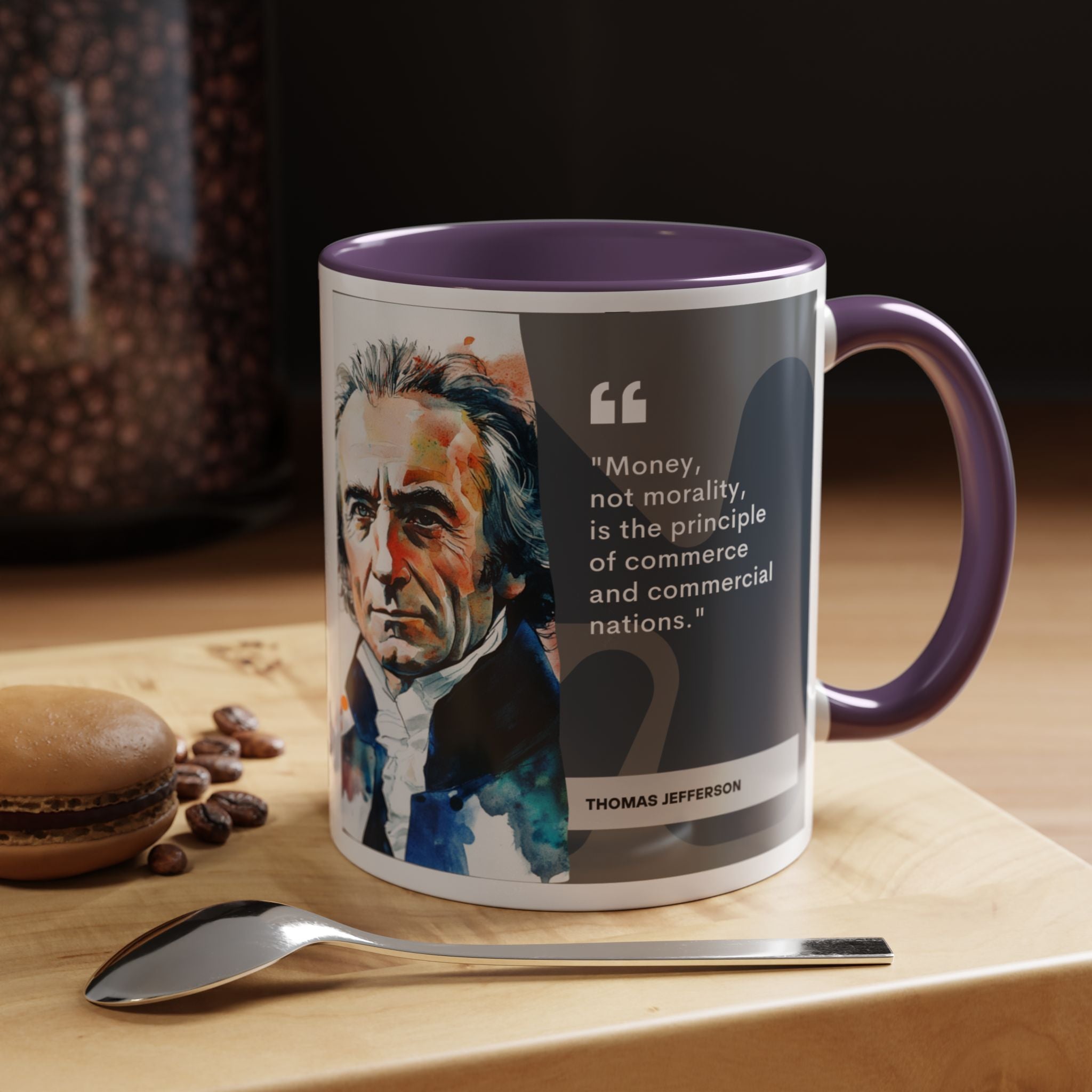 Thomas Jefferson Money vs Morality Quote Mug | Thought-Provoking Commerce Coffee Cup | 11oz, 15oz Accent Mugs for Economists & History Buffs
