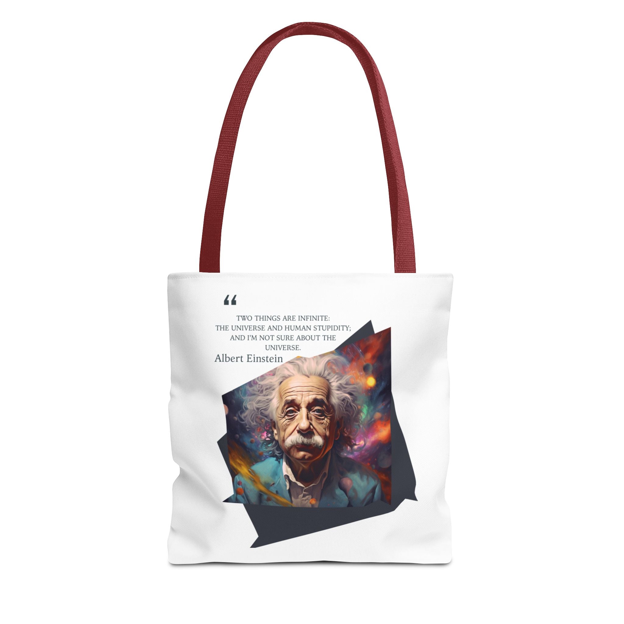 Einstein The Universe and Human Stupidity Quote Tote Bag (AOP) | Humorous Einstein Quotes | Gift for Science Lovers and STEM Enthusiasts