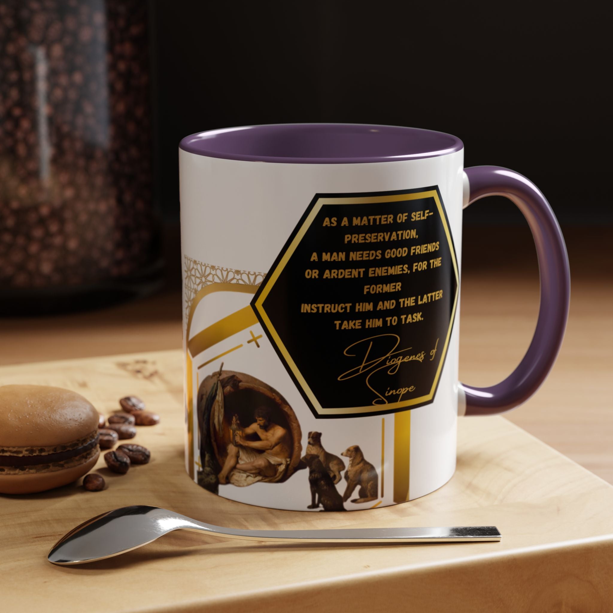 Diogenes of Sinope quote Friendship and Enemies Mug| Self-Preservation Wisdom Coffee Cup| 11oz, 15oz Accent Mugs for Philosophers & Thinkers